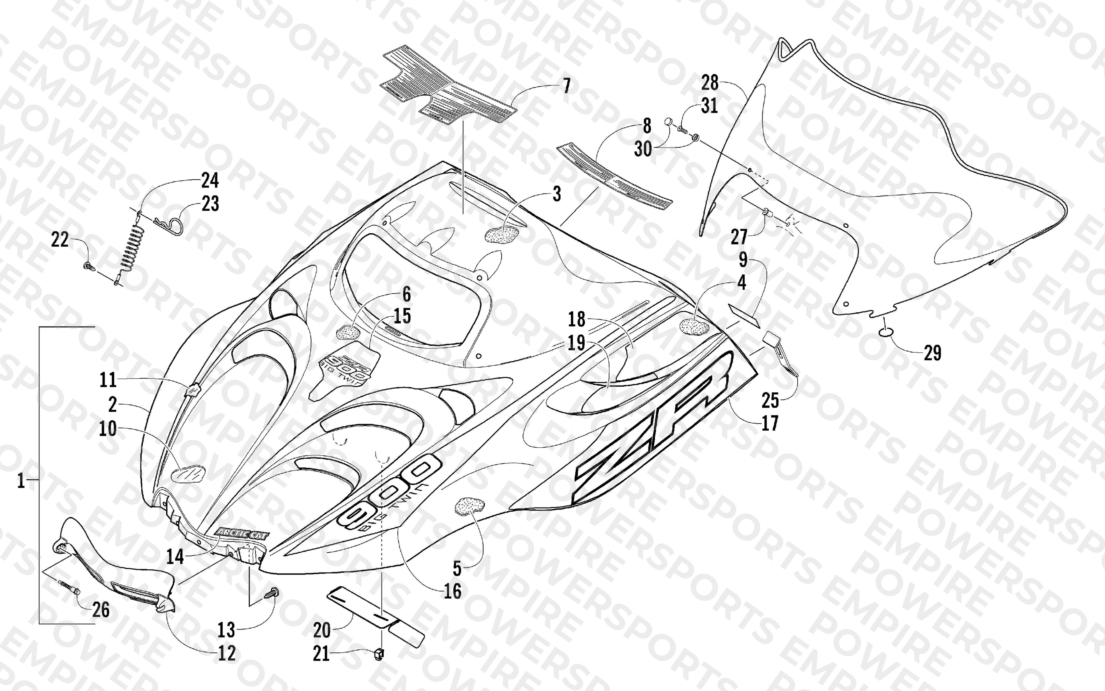 HOOD AND WINDSHIELD ASSEMBLY