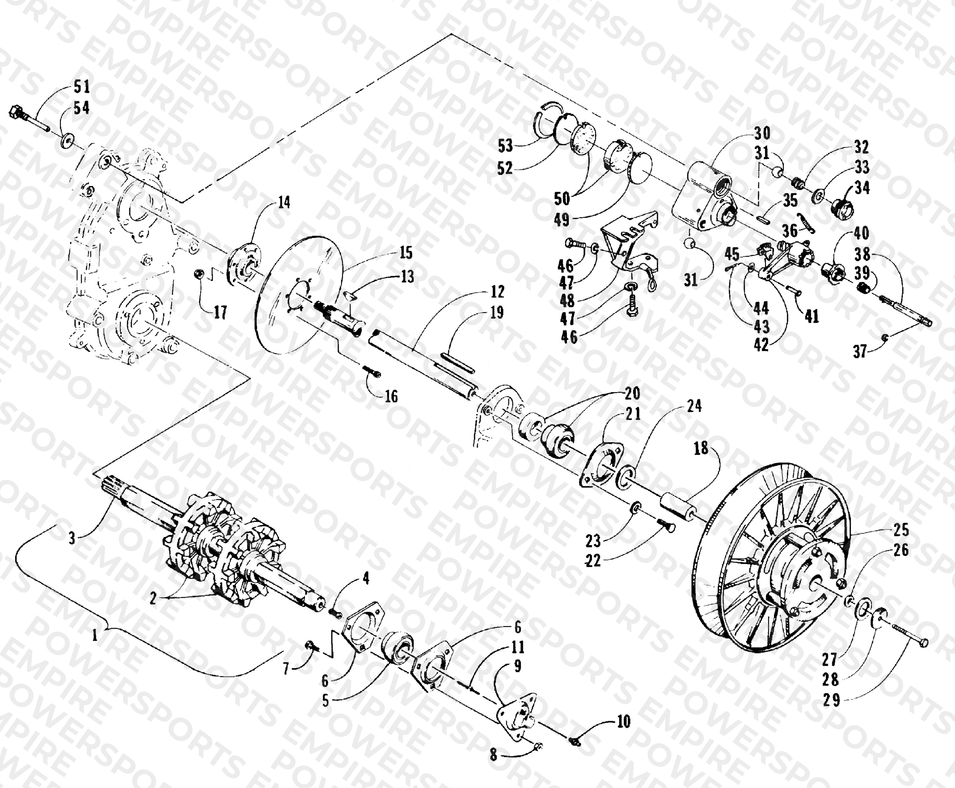 DRIVE TRAIN SHAFTS AND BRAKE ASSEMBLIES