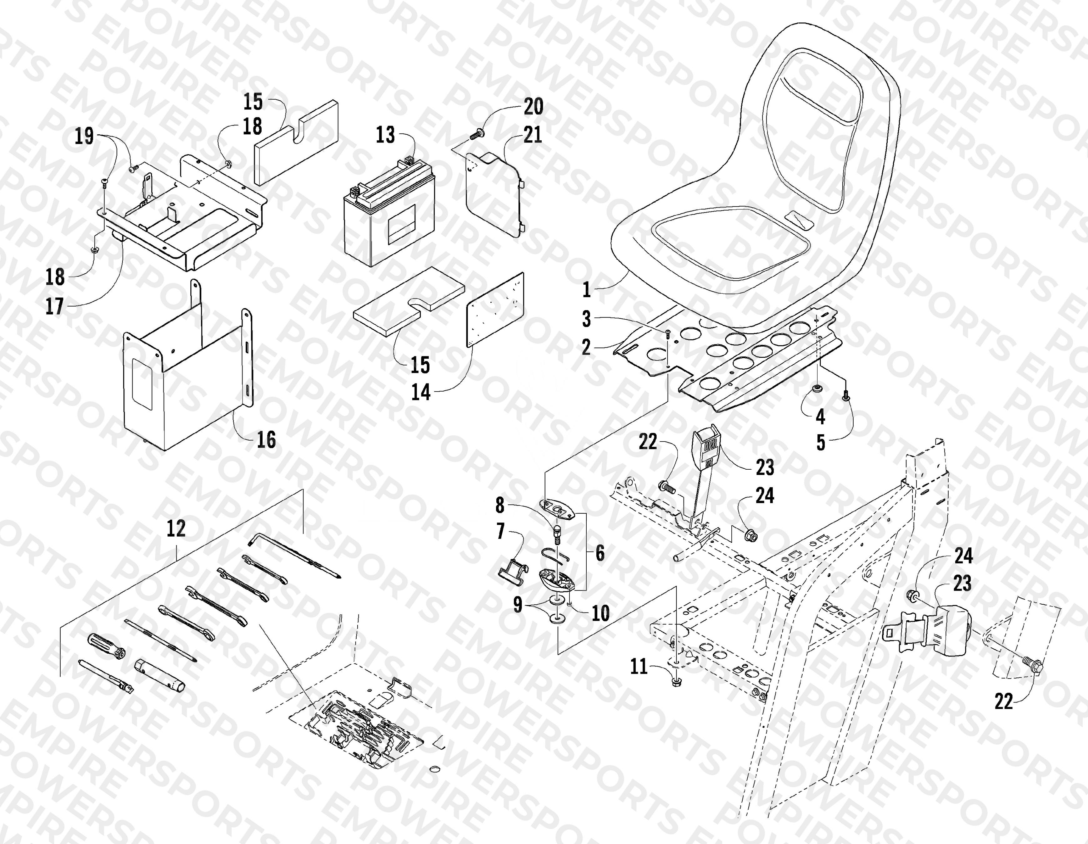 SEAT, BATTERY, AND TOOL KIT ASSEMBLY