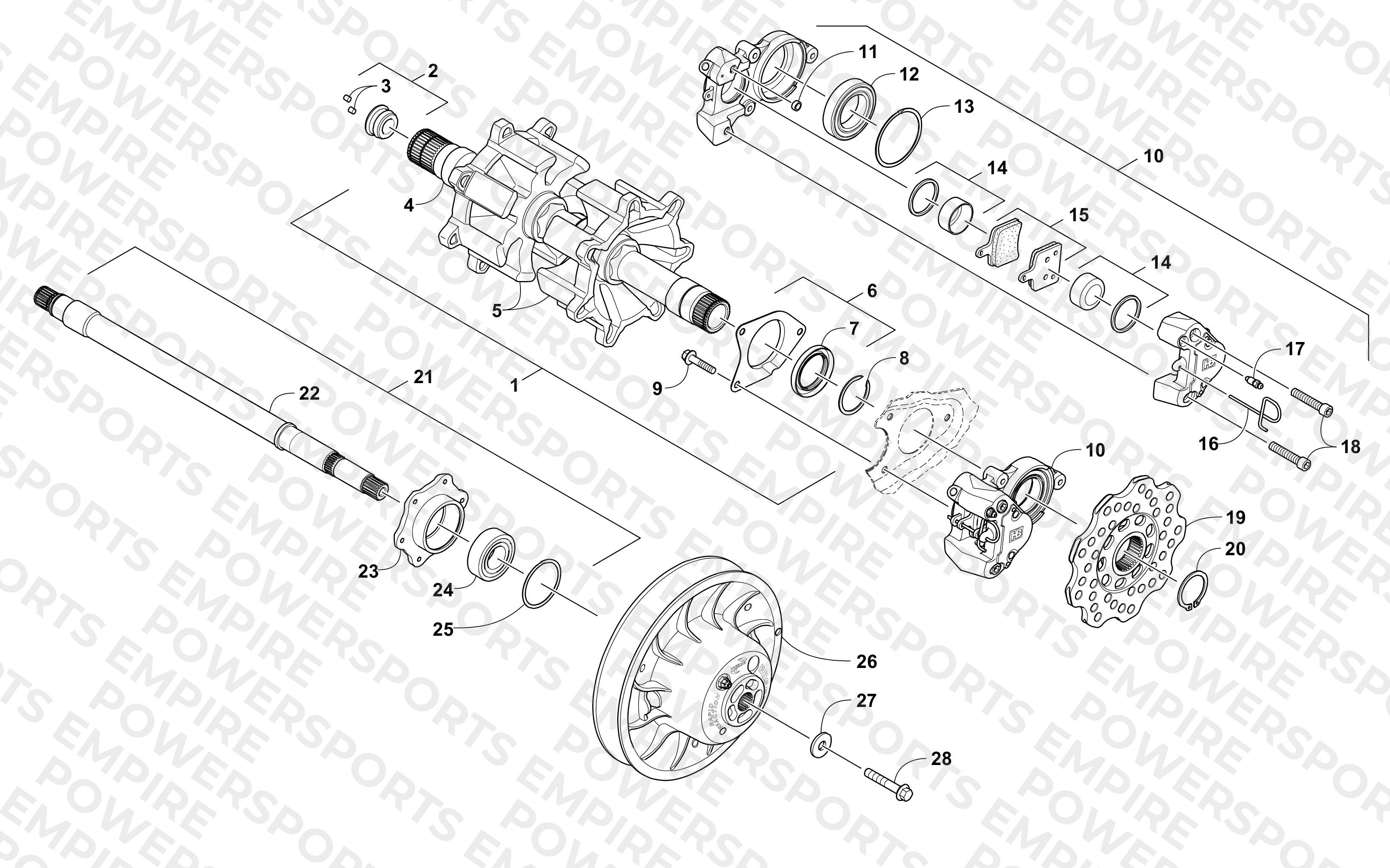 DRIVE TRAIN SHAFTS AND BRAKE ASSEMBLIES