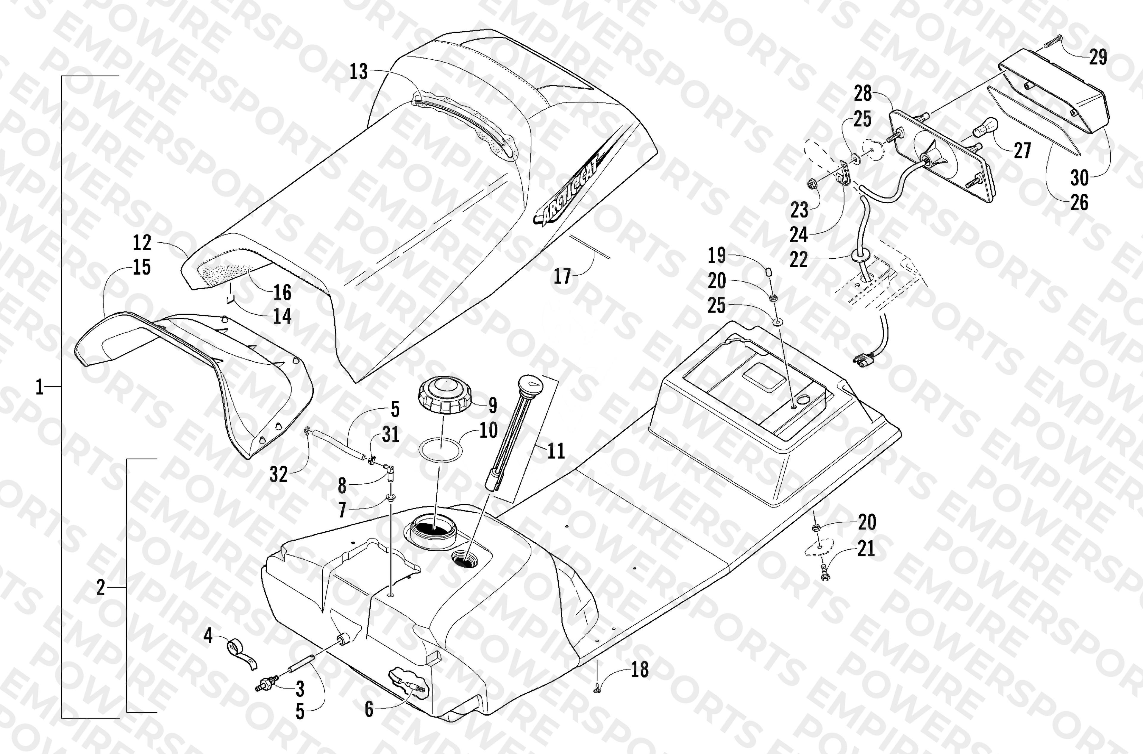 GAS TANK, SEAT, AND TAILLIGHT ASSEMBLY