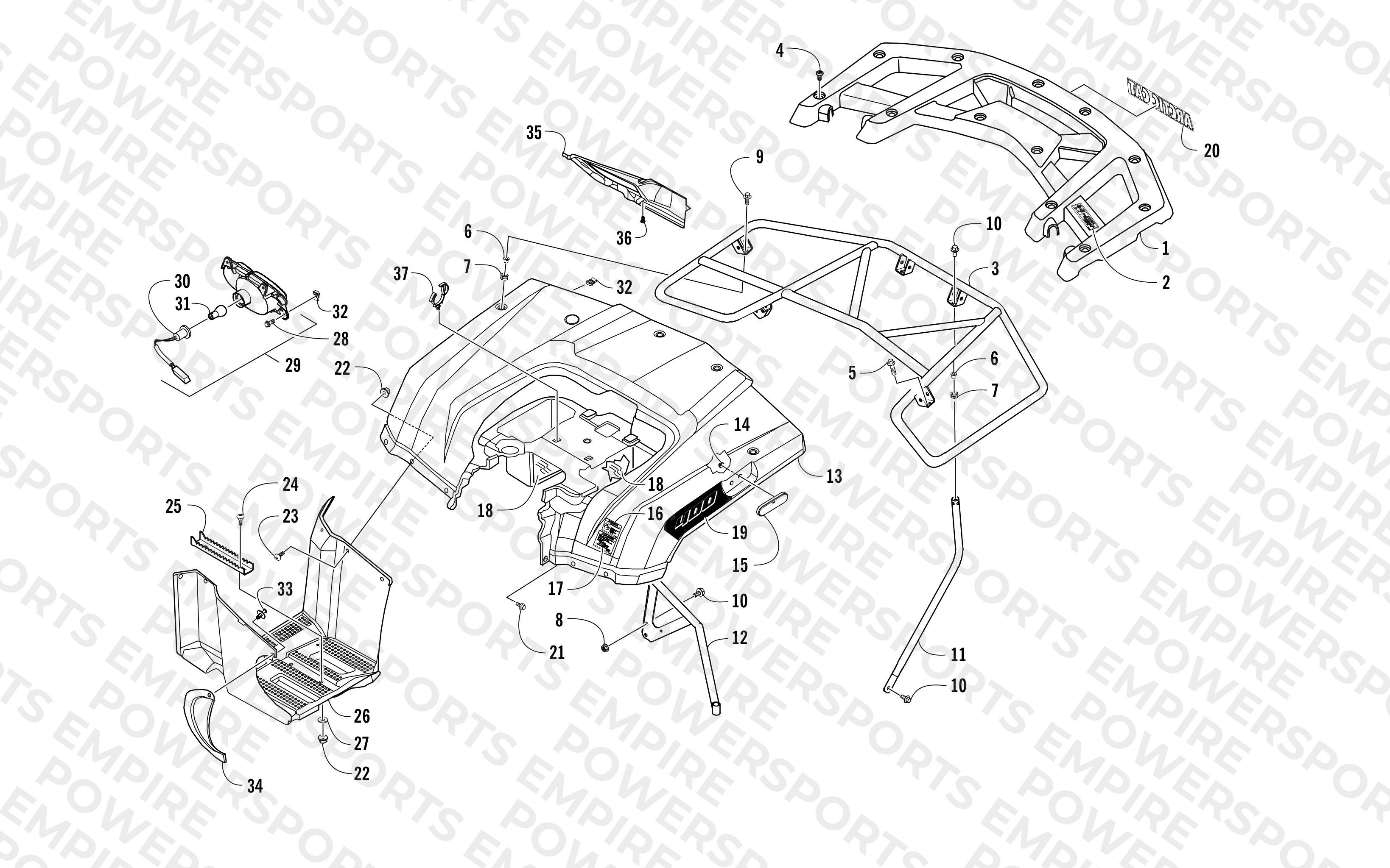 REAR BODY, RACK, AND TAILLIGHT ASSEMBLY