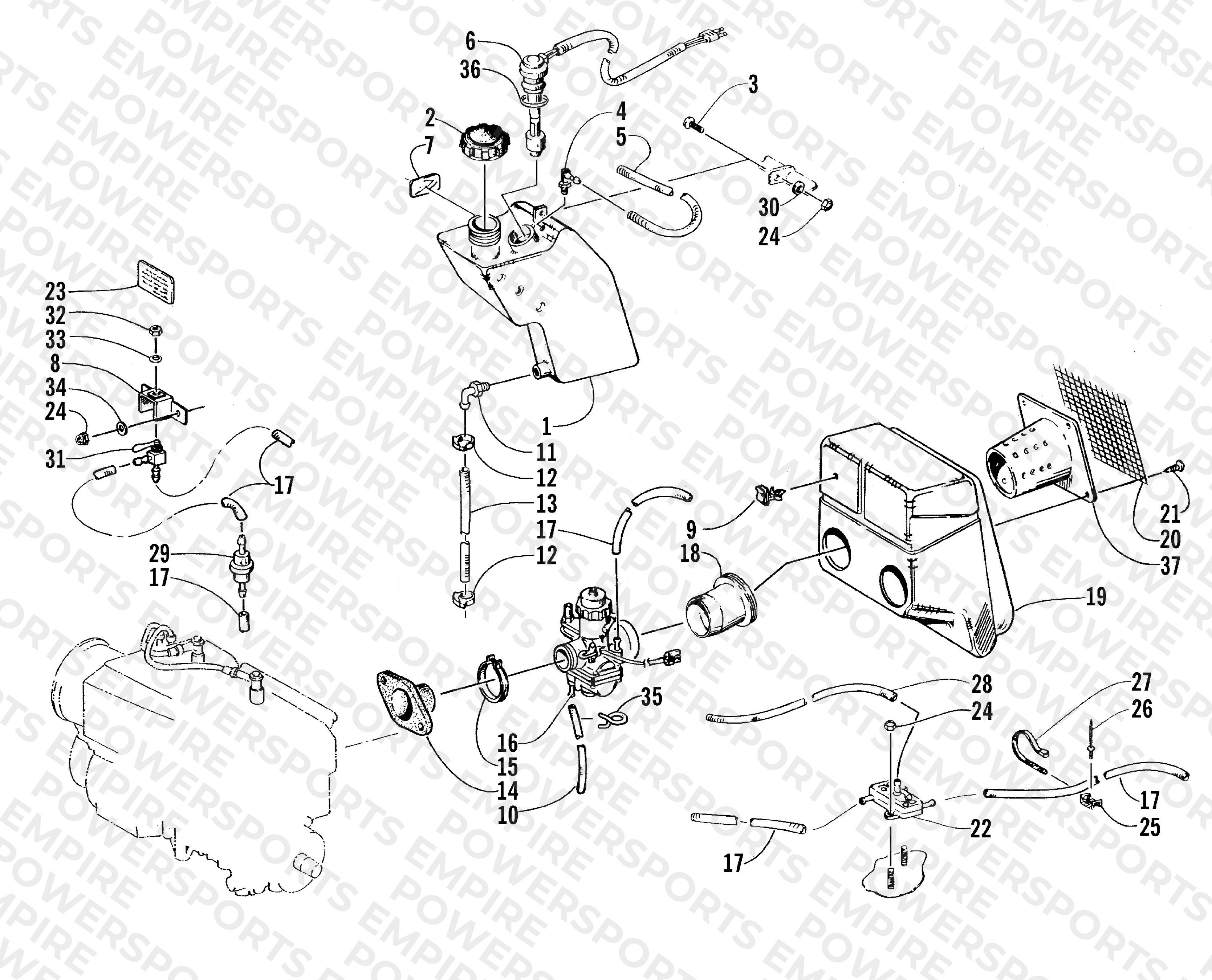 OIL TANK, CARBURETOR, FUEL PUMP, AND SILENCER