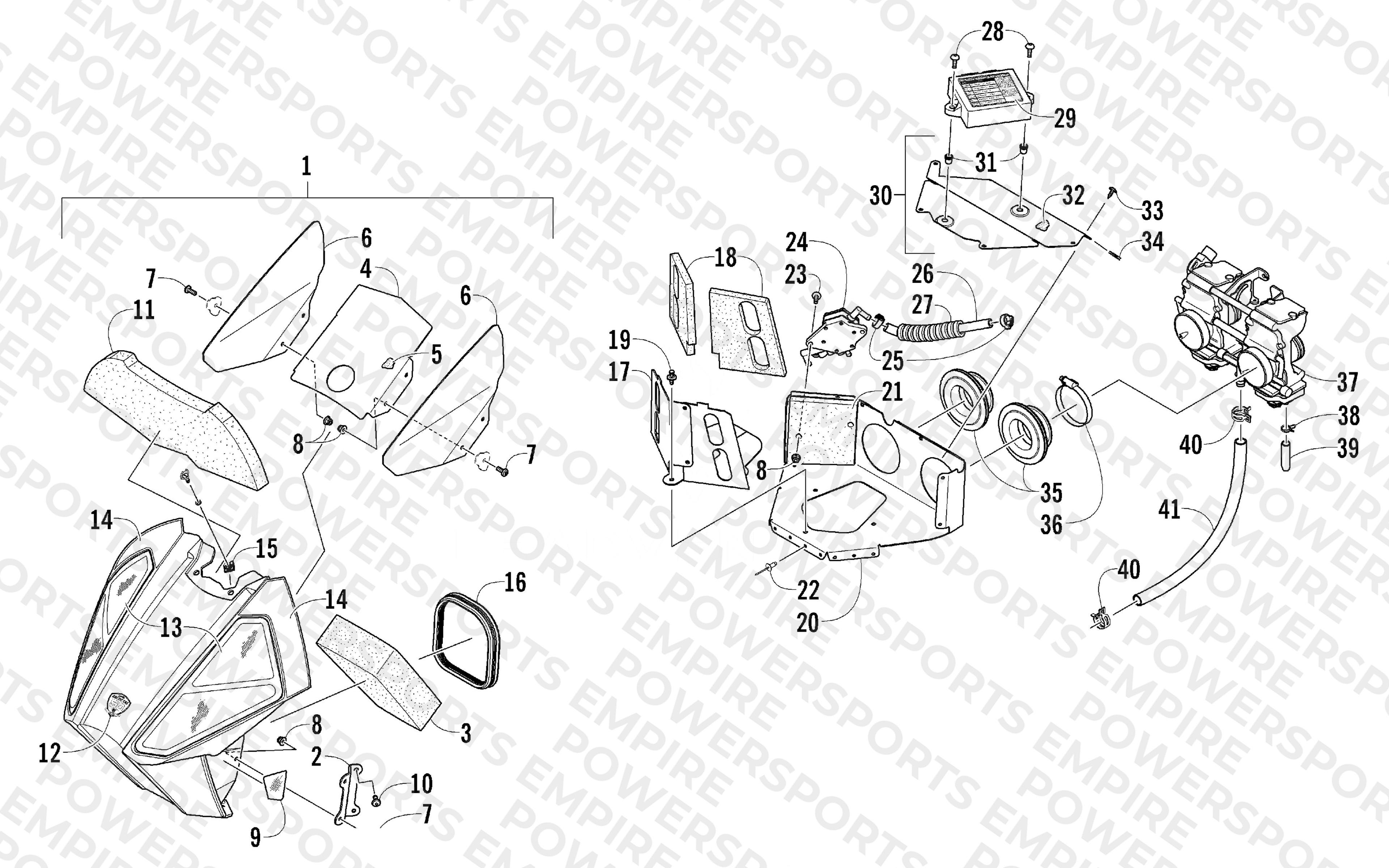 AIR SILENCER, CARBURETOR, AND FUEL PUMP ASSEMBLY