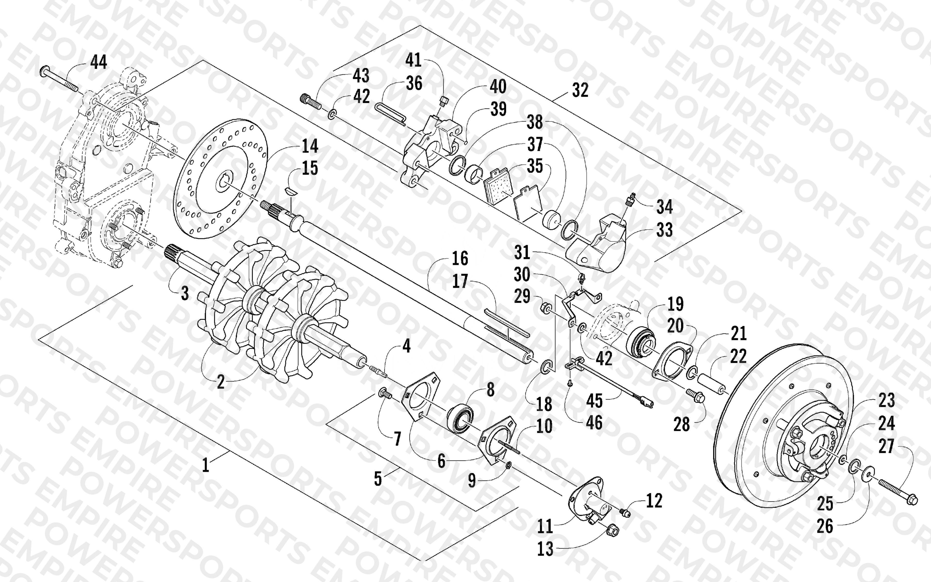 DRIVE TRAIN SHAFT AND BRAKE ASSEMBLIES
