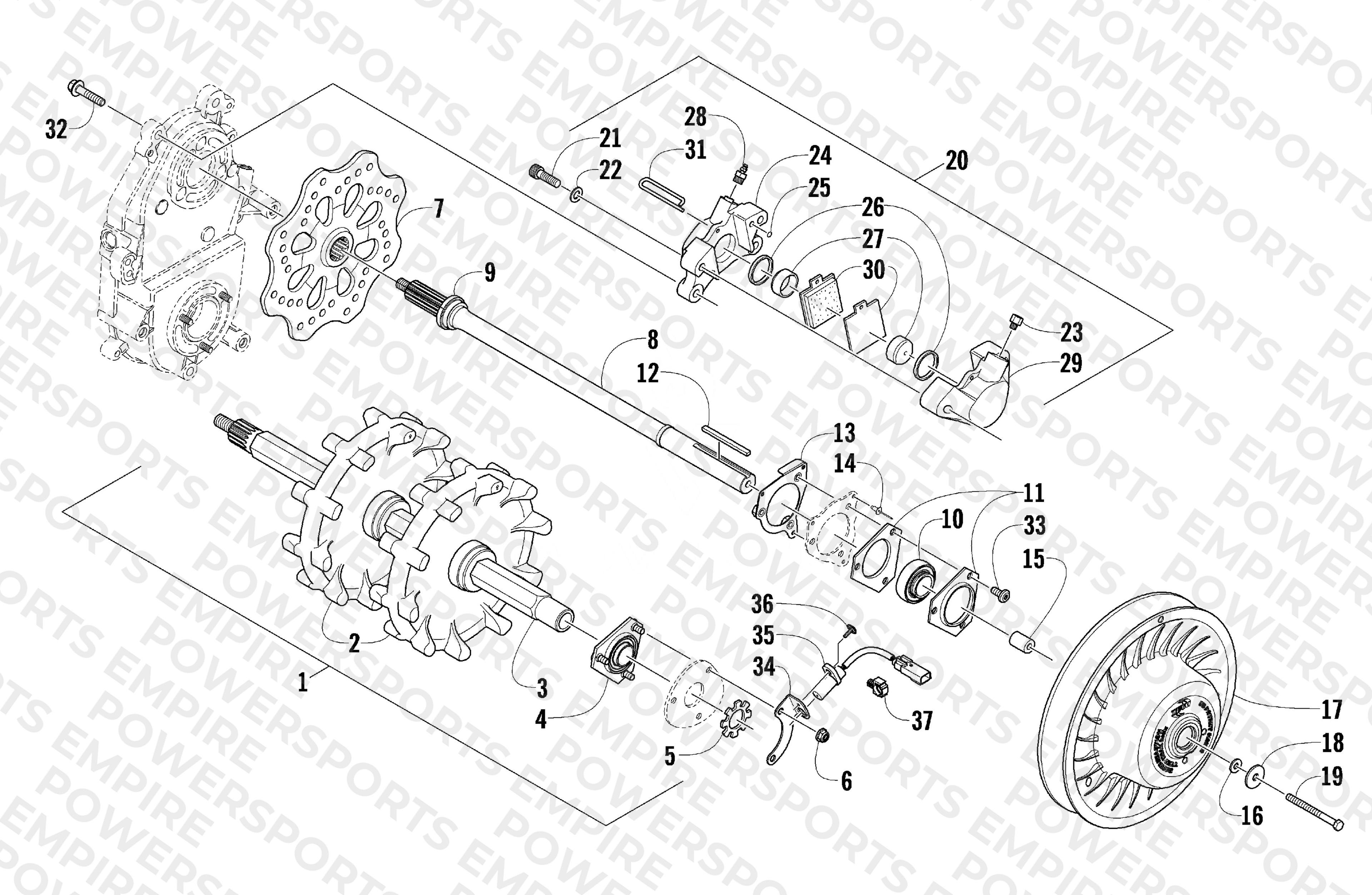 DRIVE TRAIN SHAFT AND BRAKE ASSEMBLIES