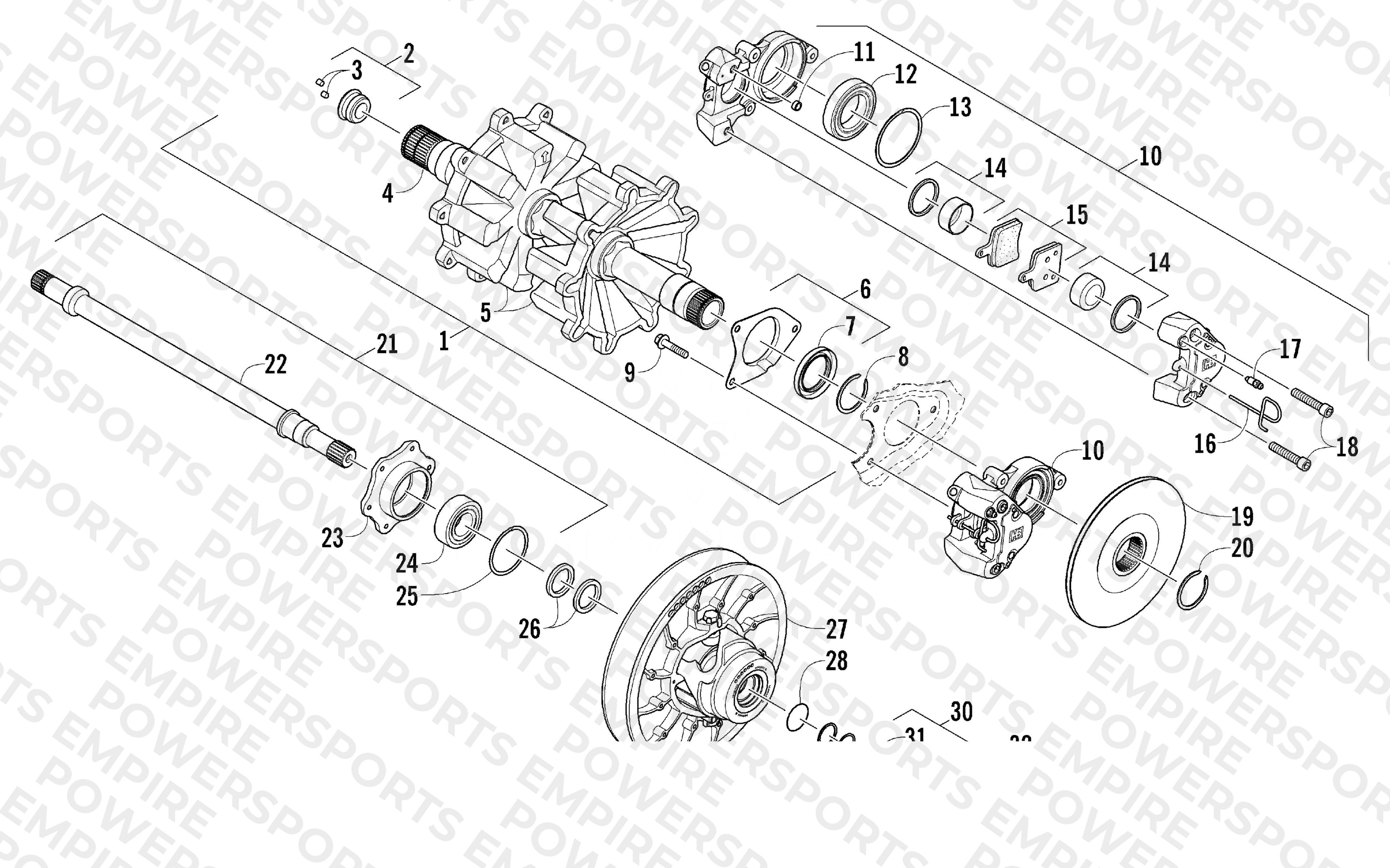 DRIVE TRAIN SHAFTS AND BRAKE ASSEMBLIES