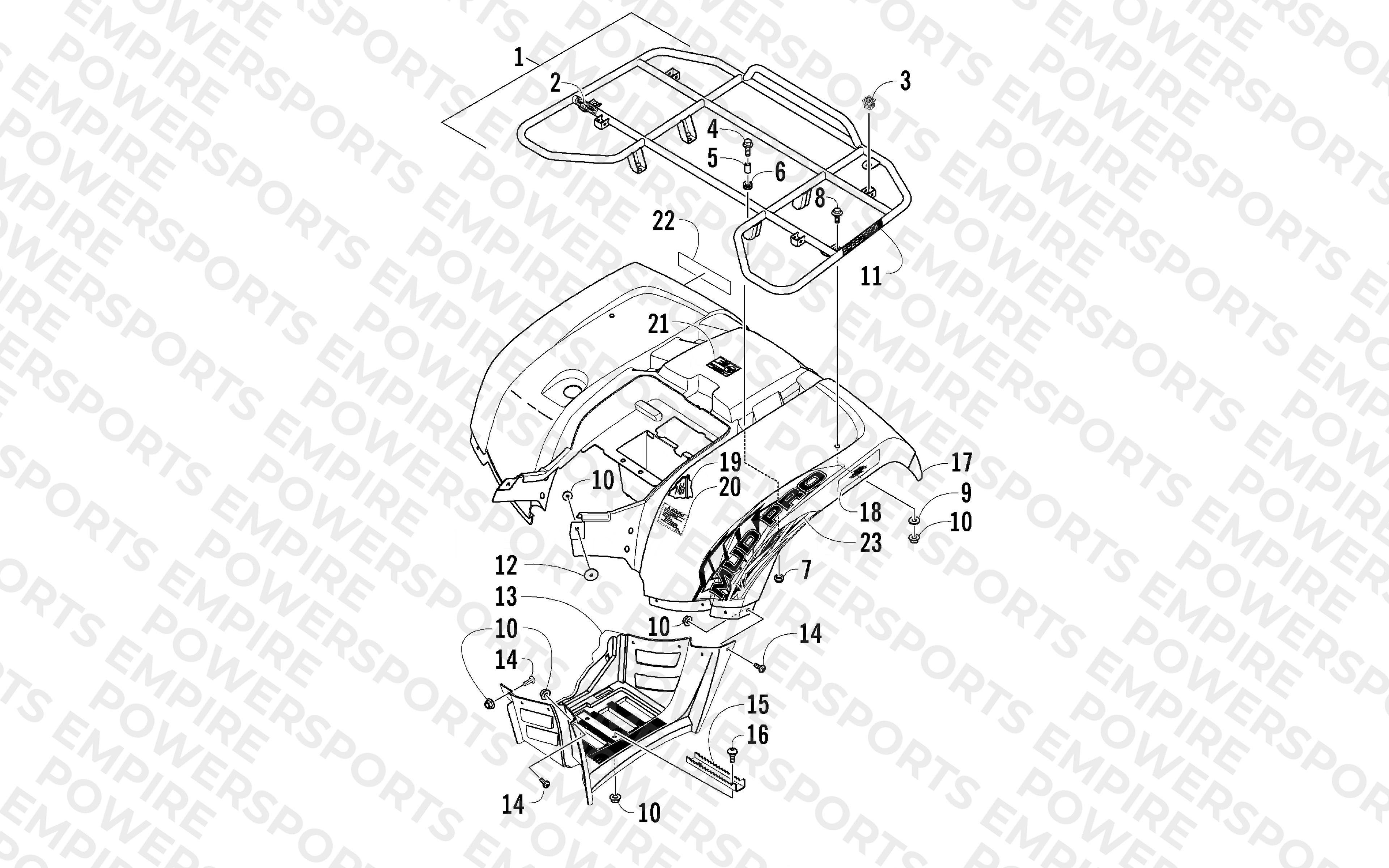 REAR RACK, BODY PANEL, AND FOOTWELL ASSEMBLIES