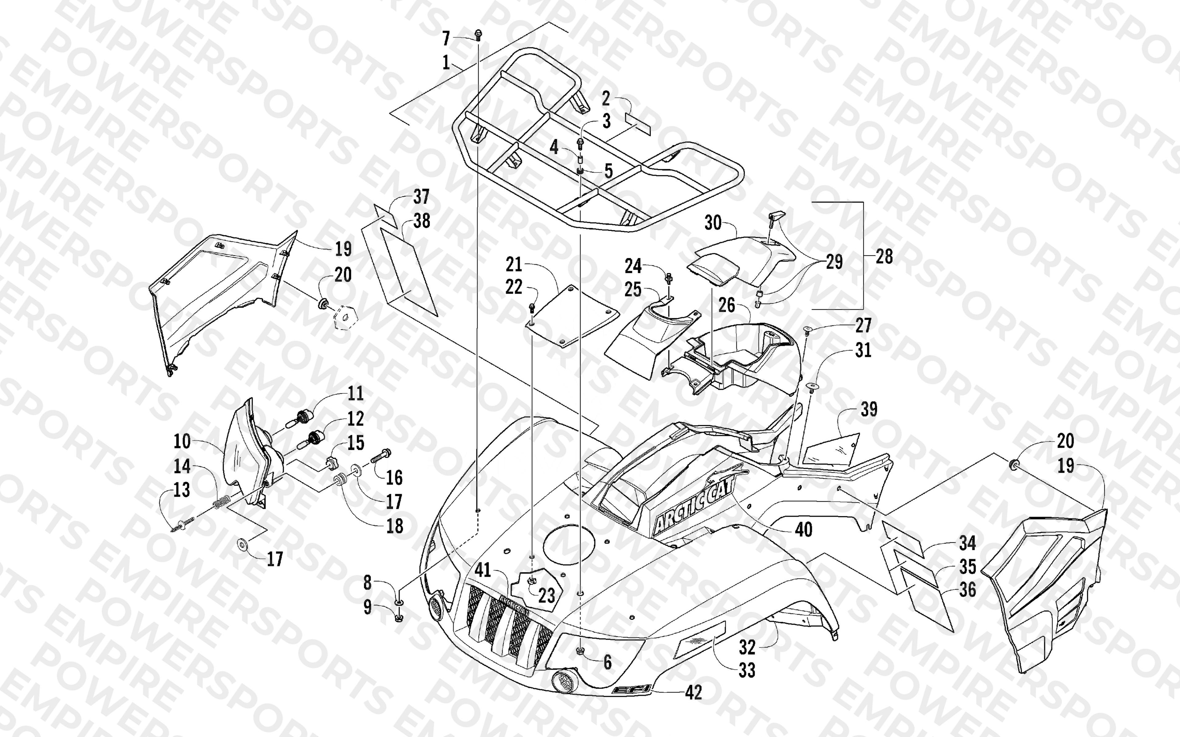 FRONT RACK, BODY PANEL, AND HEADLIGHT ASSEMBLIES