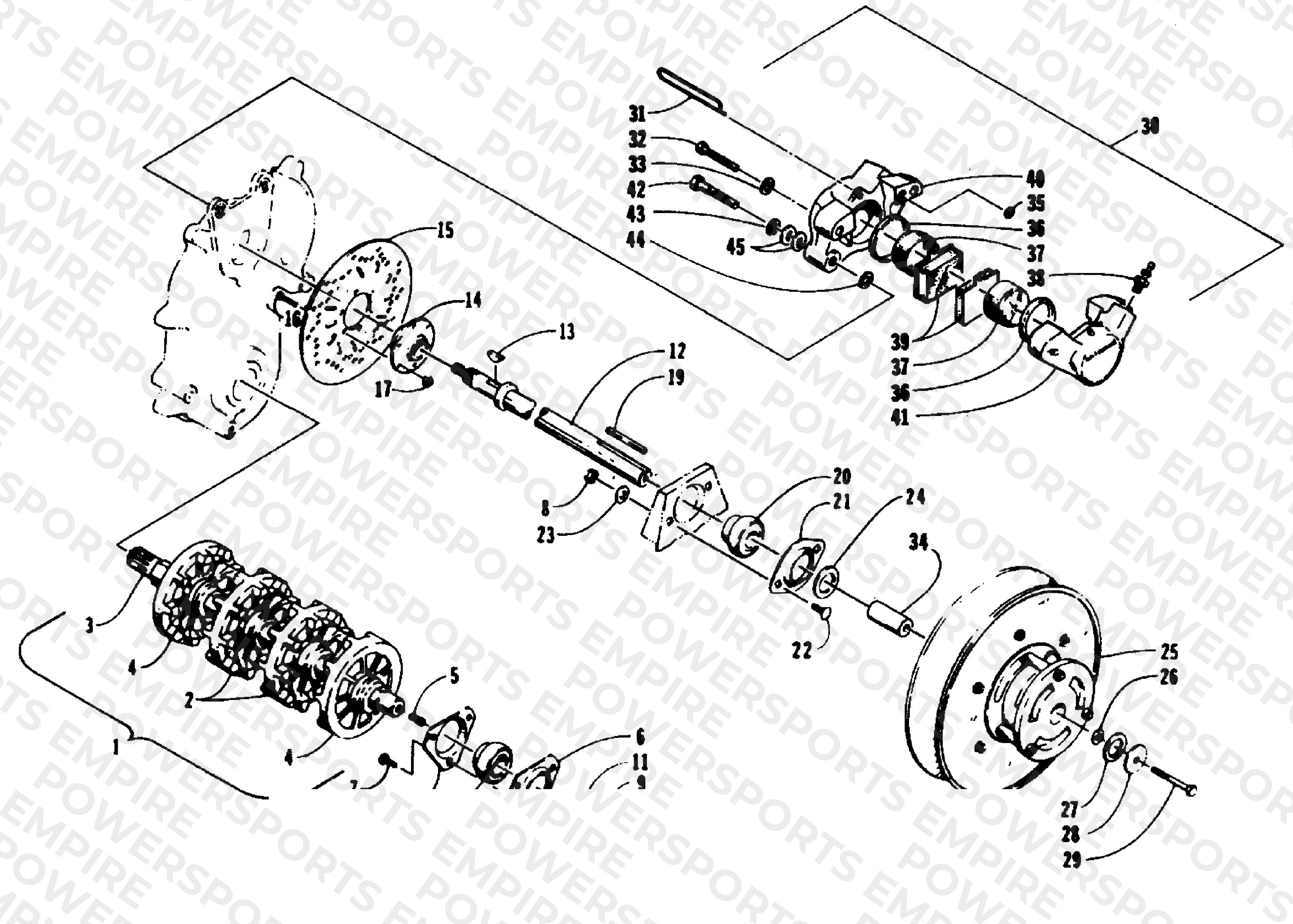 DRIVE TRAIN SHAFTS AND BRAKE ASSEMBLIES