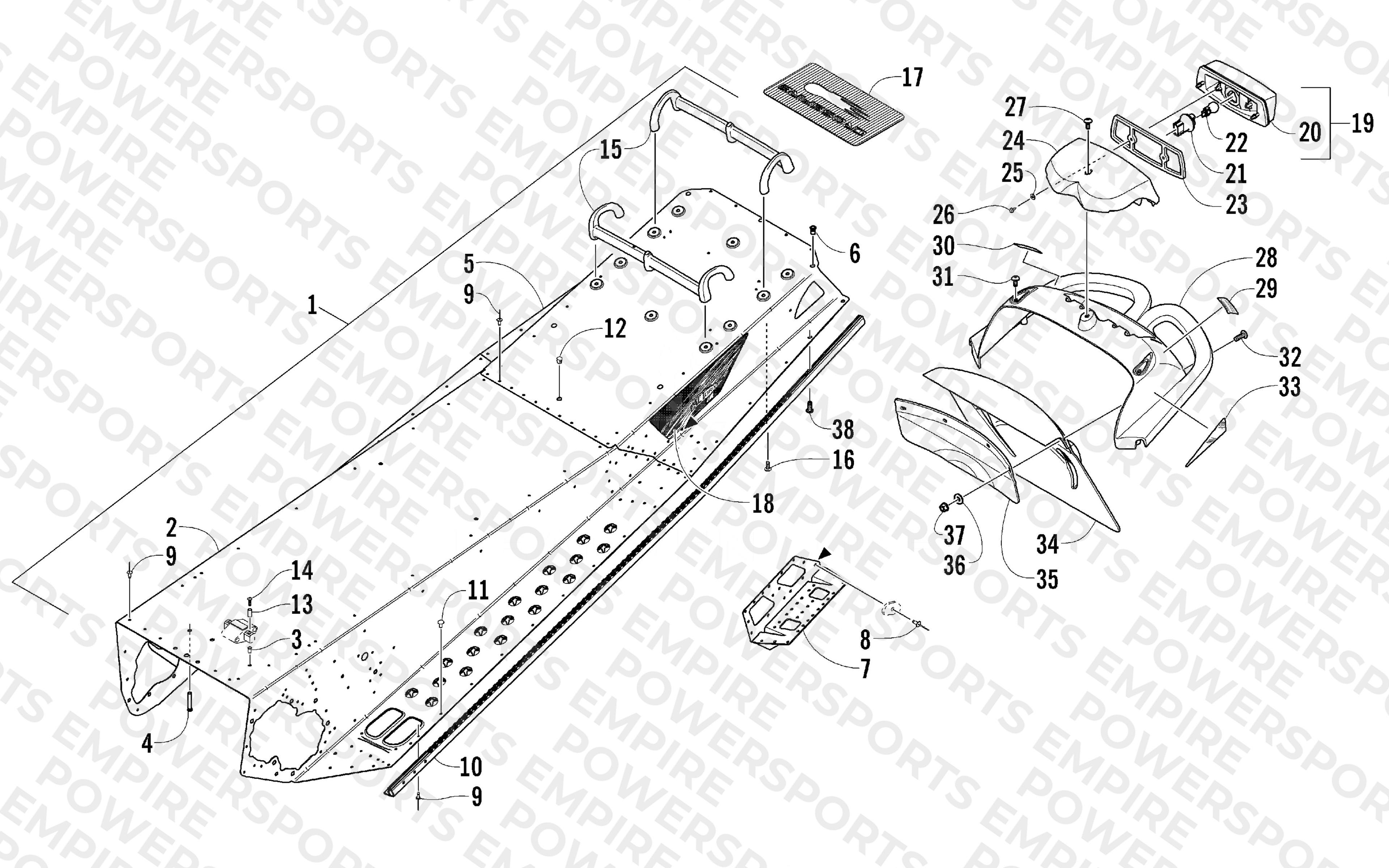 TUNNEL, REAR BUMPER, AND TAILLIGHT ASSEMBLY