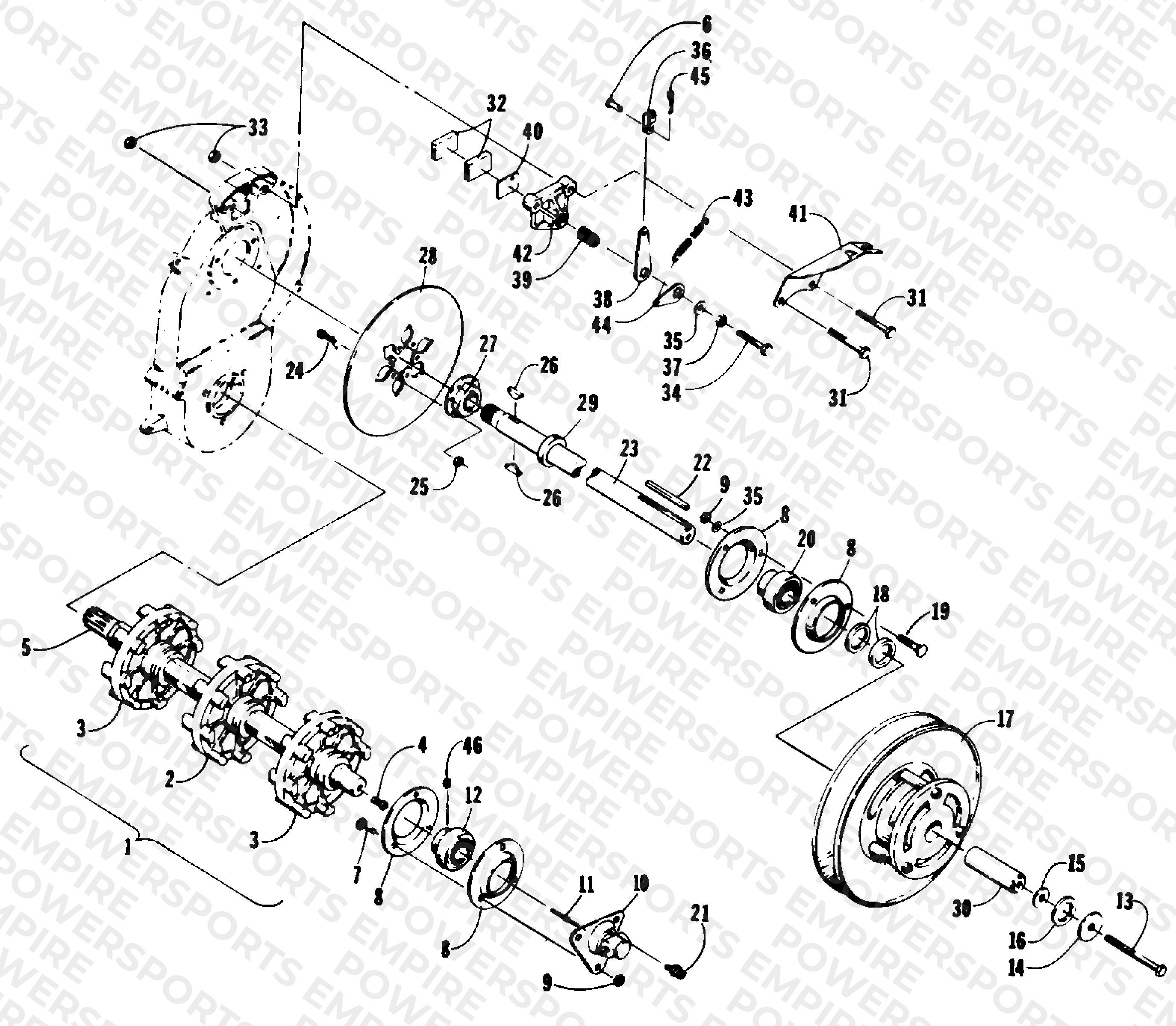 DRIVE TRAIN SHAFTS AND BRAKE ASSEMBLIES