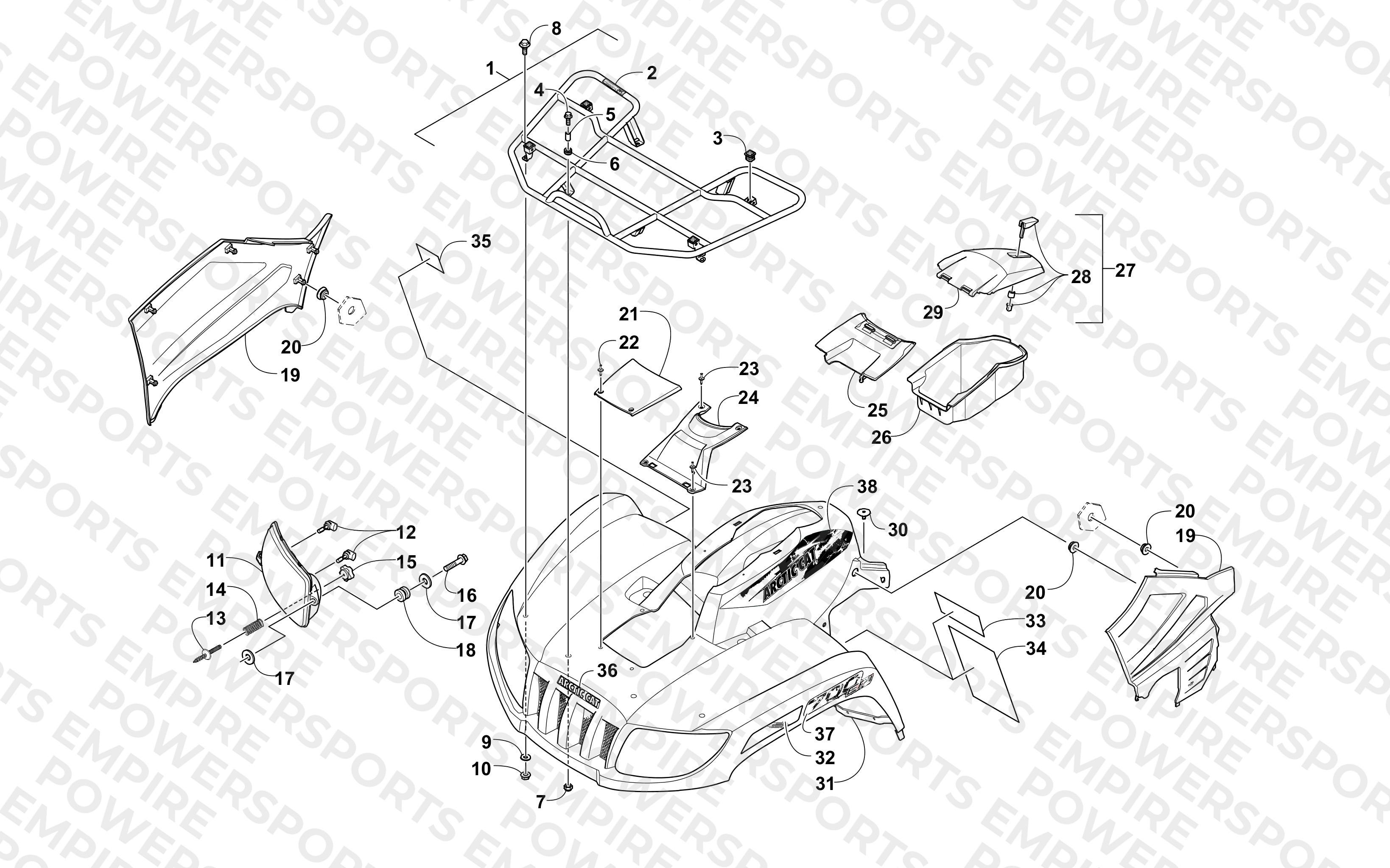 FRONT RACK, BODY PANEL, AND HEADLIGHT ASSEMBLIES
