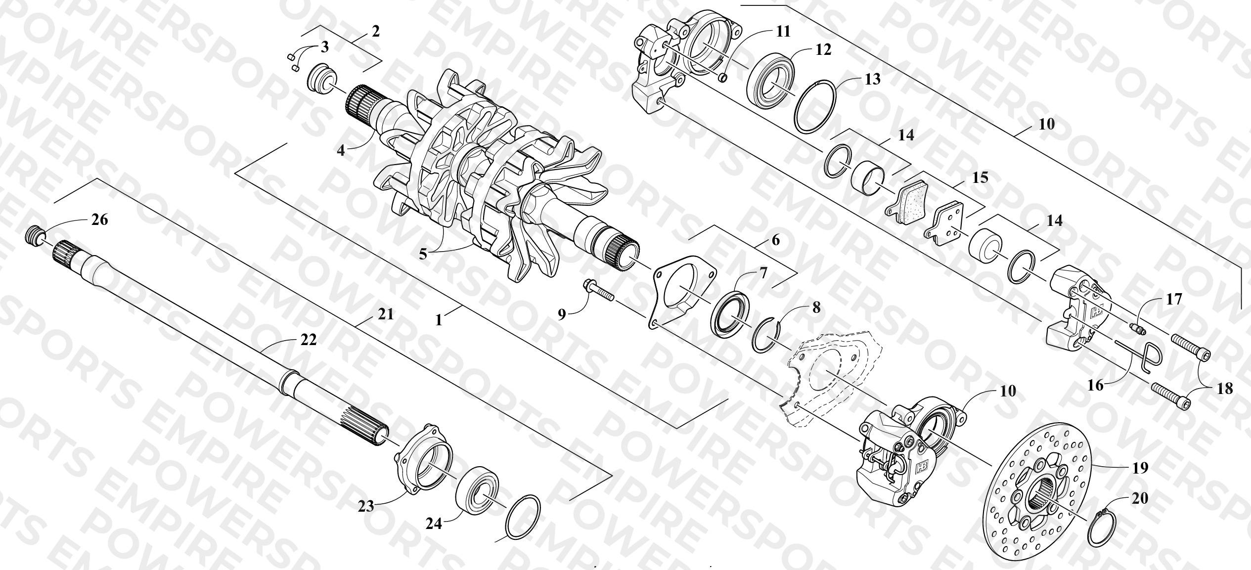 DRIVE TRAIN SHAFTS AND BRAKE ASSEMBLIES