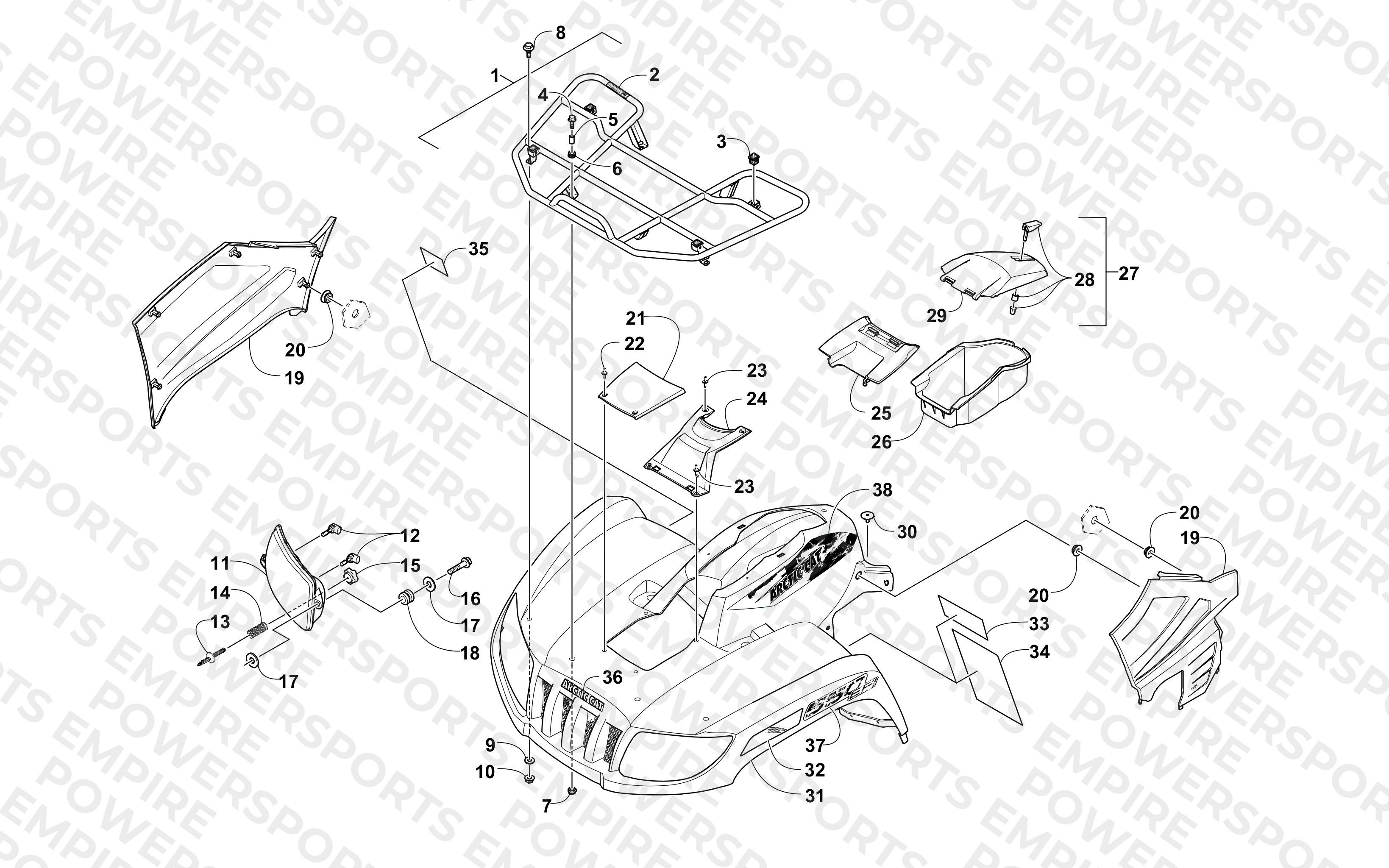 FRONT RACK, BODY PANEL, AND HEADLIGHT ASSEMBLIES