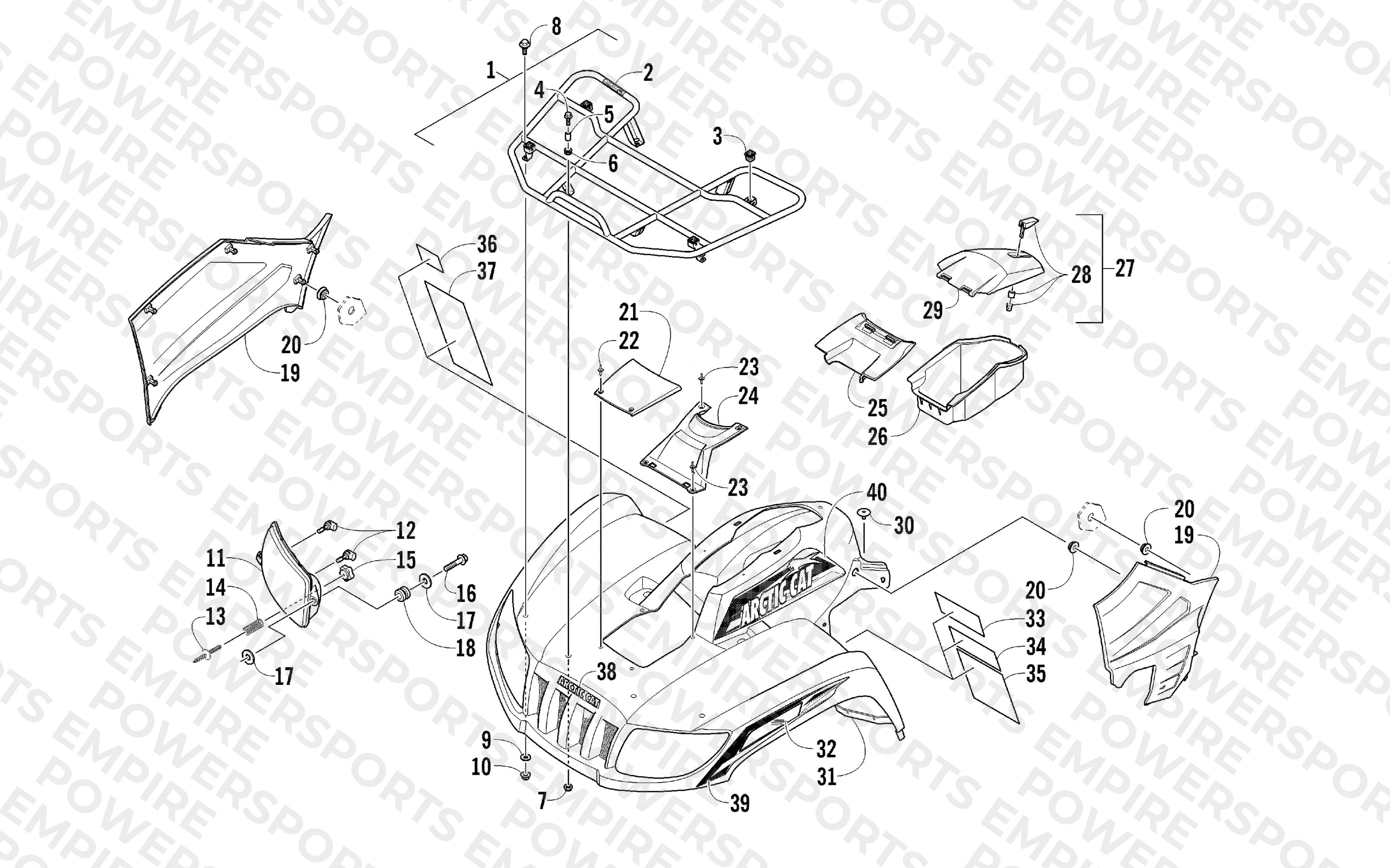 FRONT RACK, BODY PANEL, AND HEADLIGHT ASSEMBLIES