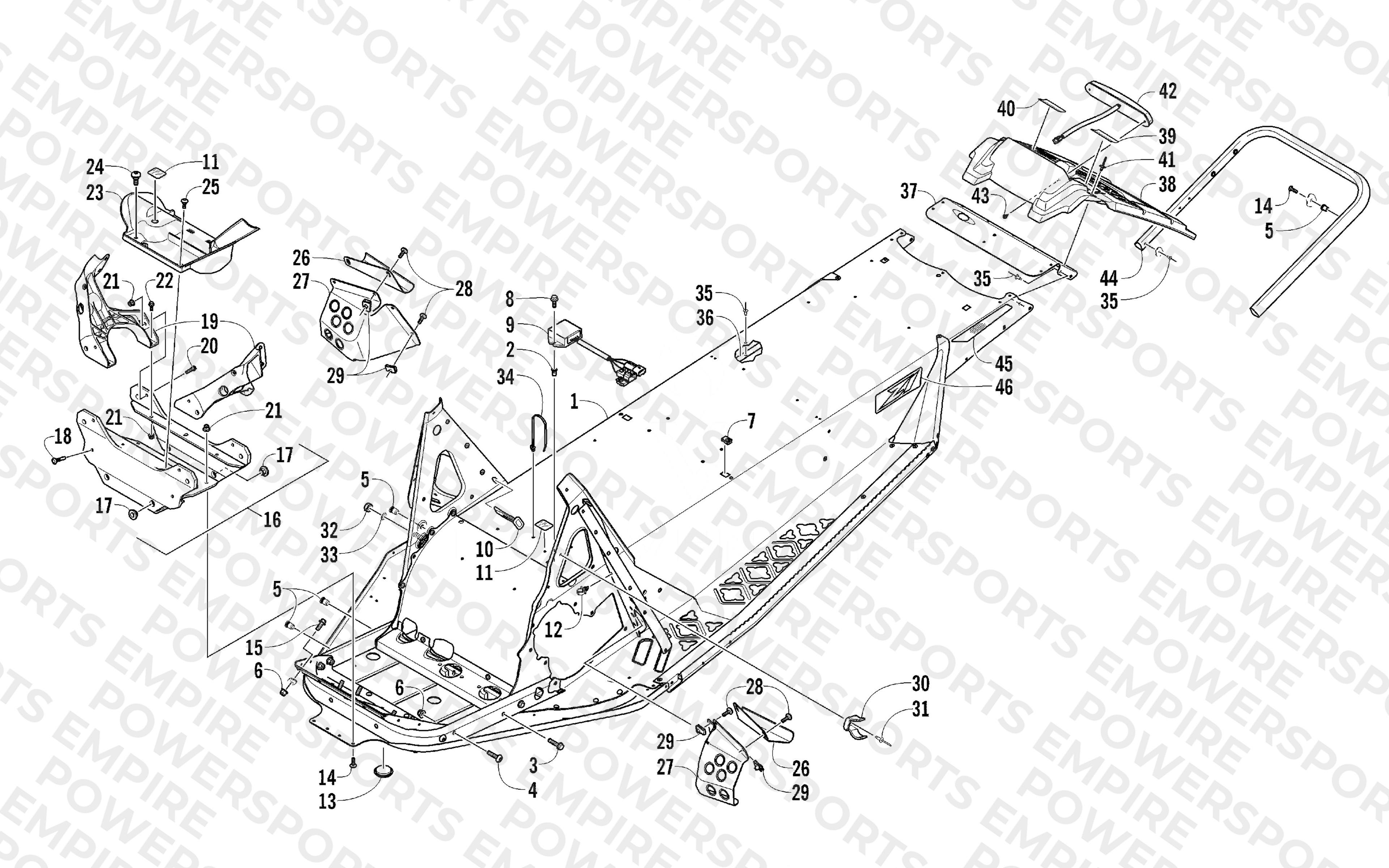CHASSIS, REAR BUMPER, AND SNOWFLAP ASSEMBLY