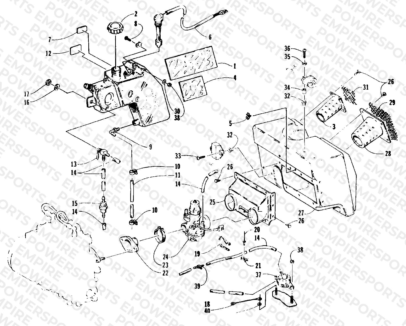 OIL TANK, CARBURETOR, FUEL PUMP, AND SILENCER