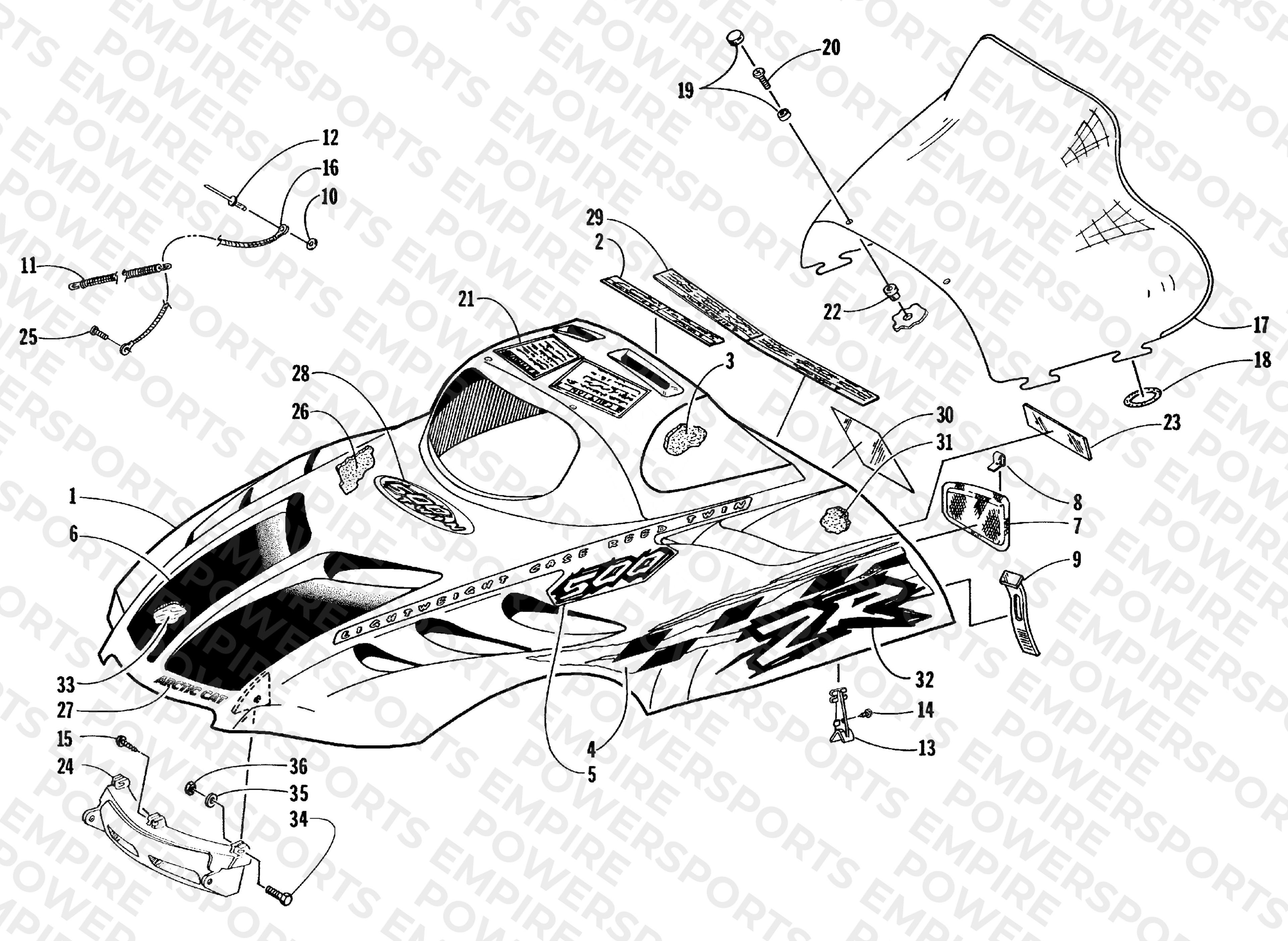 HOOD AND WINDSHIELD ASSEMBLY