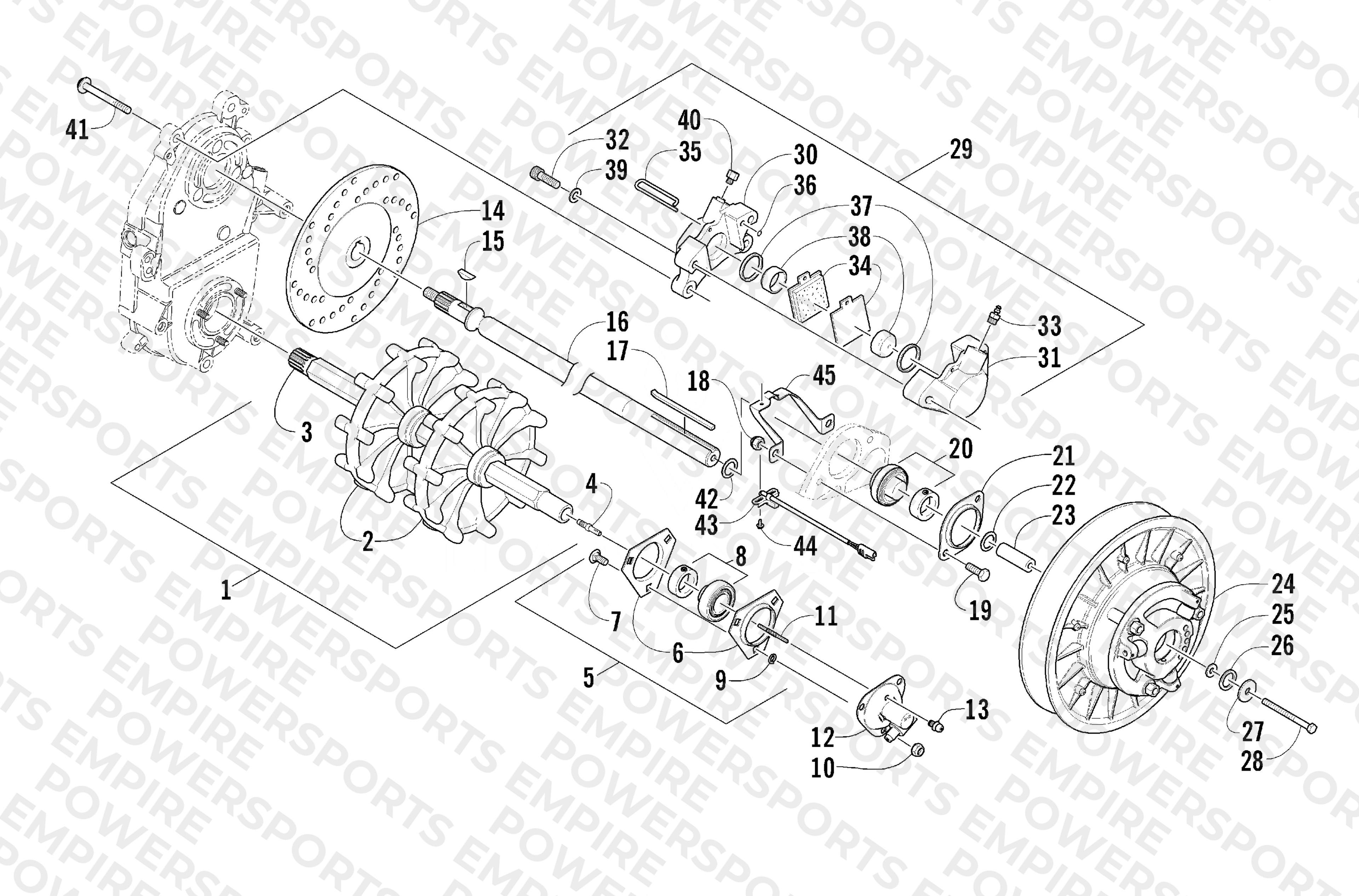 DRIVE TRAIN SHAFTS AND BRAKE ASSEMBLIES