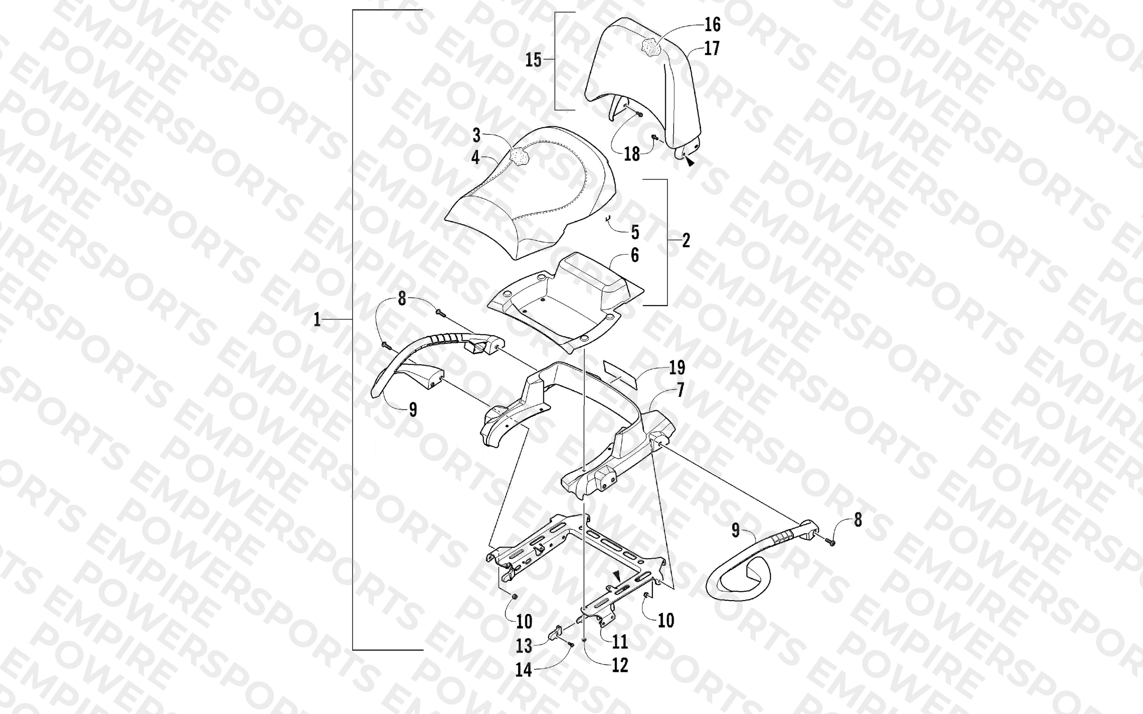 PASSENGER SEAT AND BACKREST ASSEMBLY