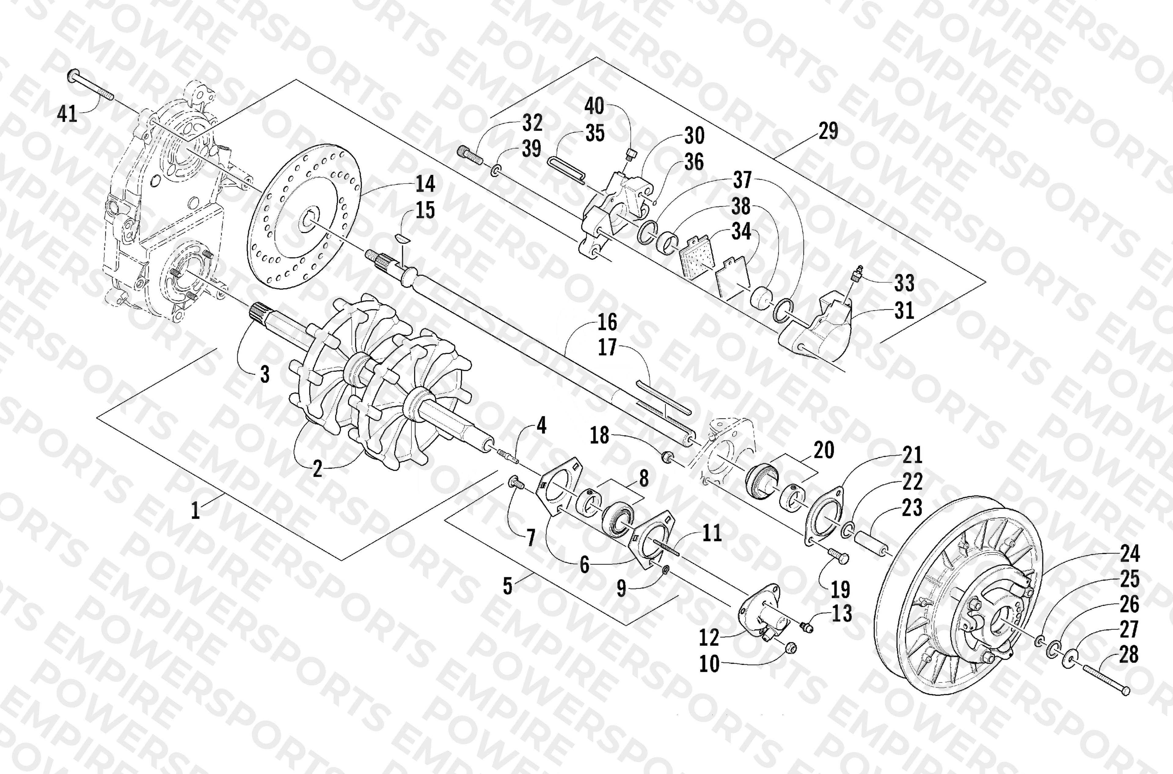 DRIVE TRAIN SHAFTS AND BRAKE ASSEMBLIES
