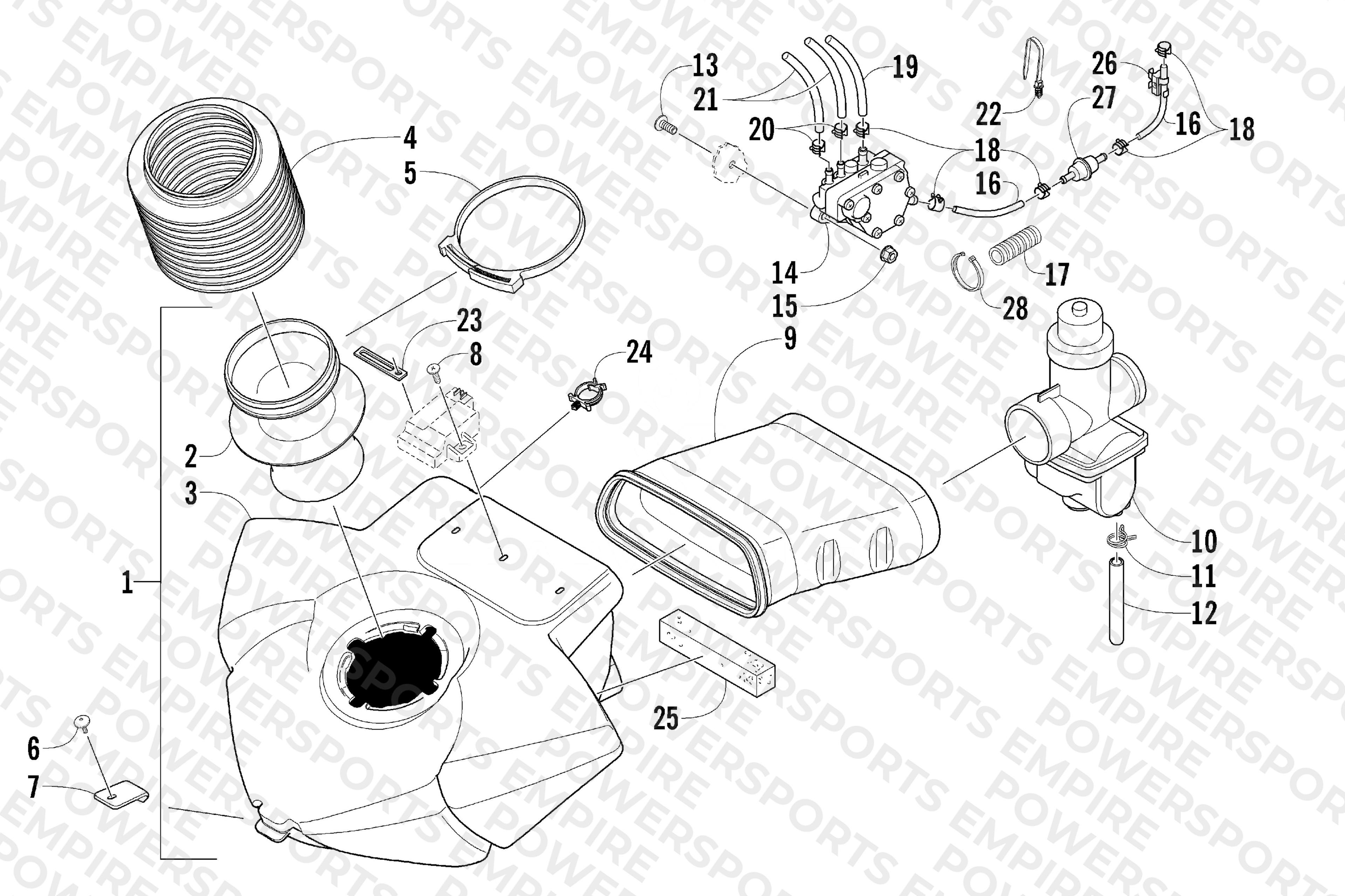 AIR SILENCER, CARBURETOR, AND FUEL PUMP ASSEMBLY