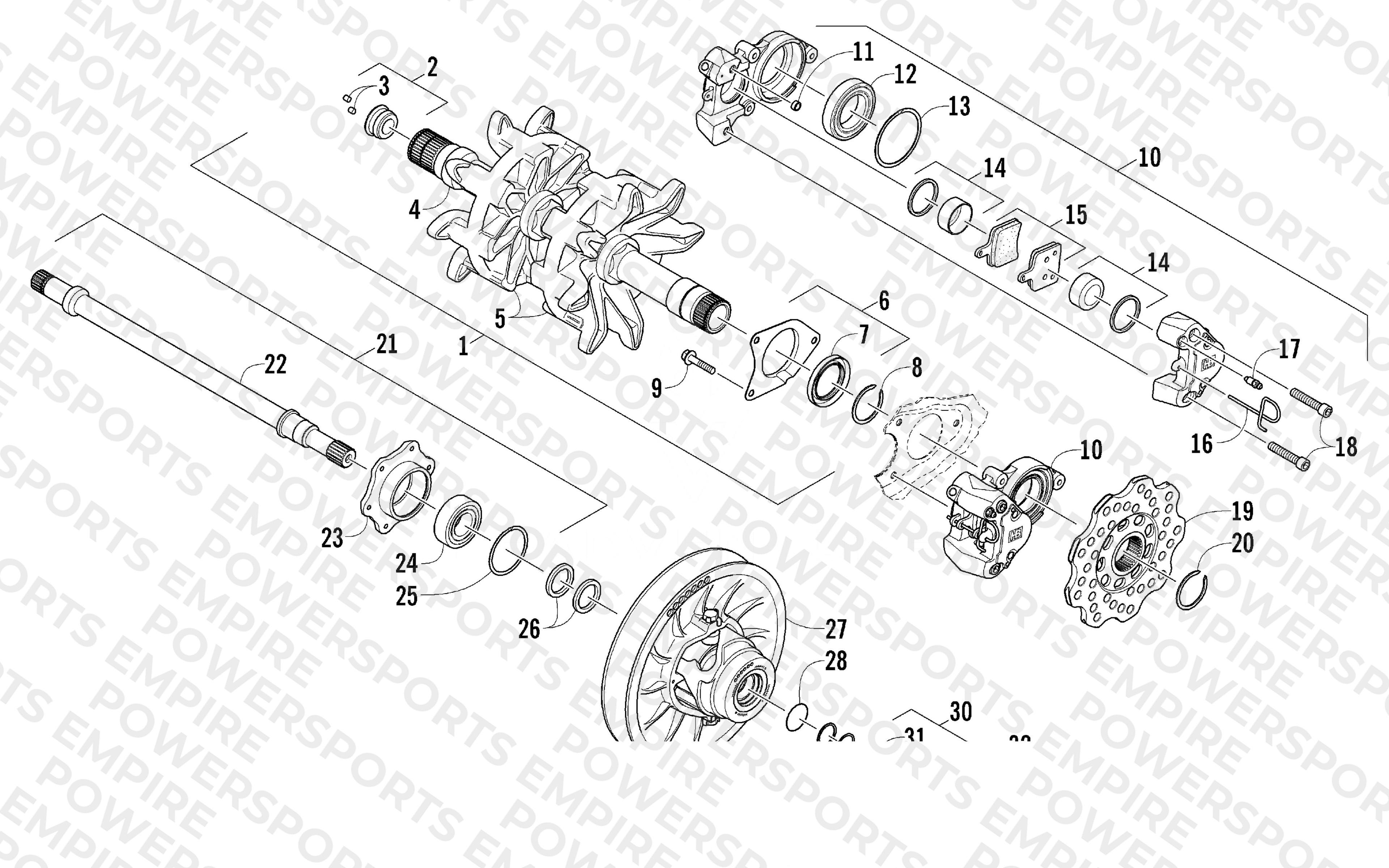 DRIVE TRAIN SHAFTS AND BRAKE ASSEMBLIES
