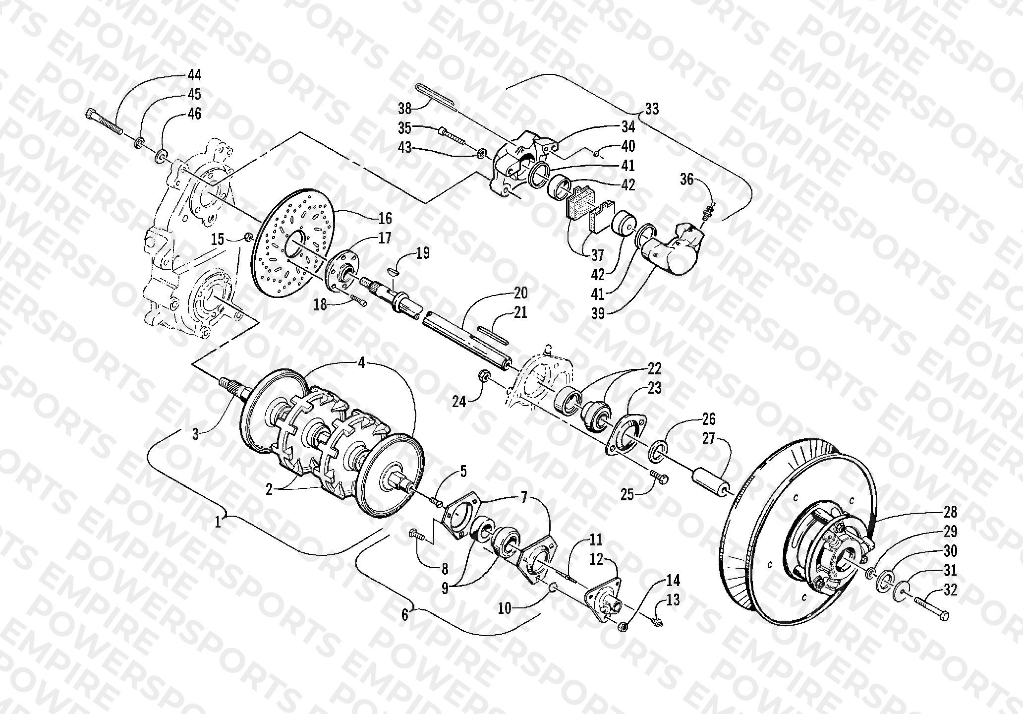 DRIVE TRAIN SHAFTS AND BRAKE ASSEMBLIES