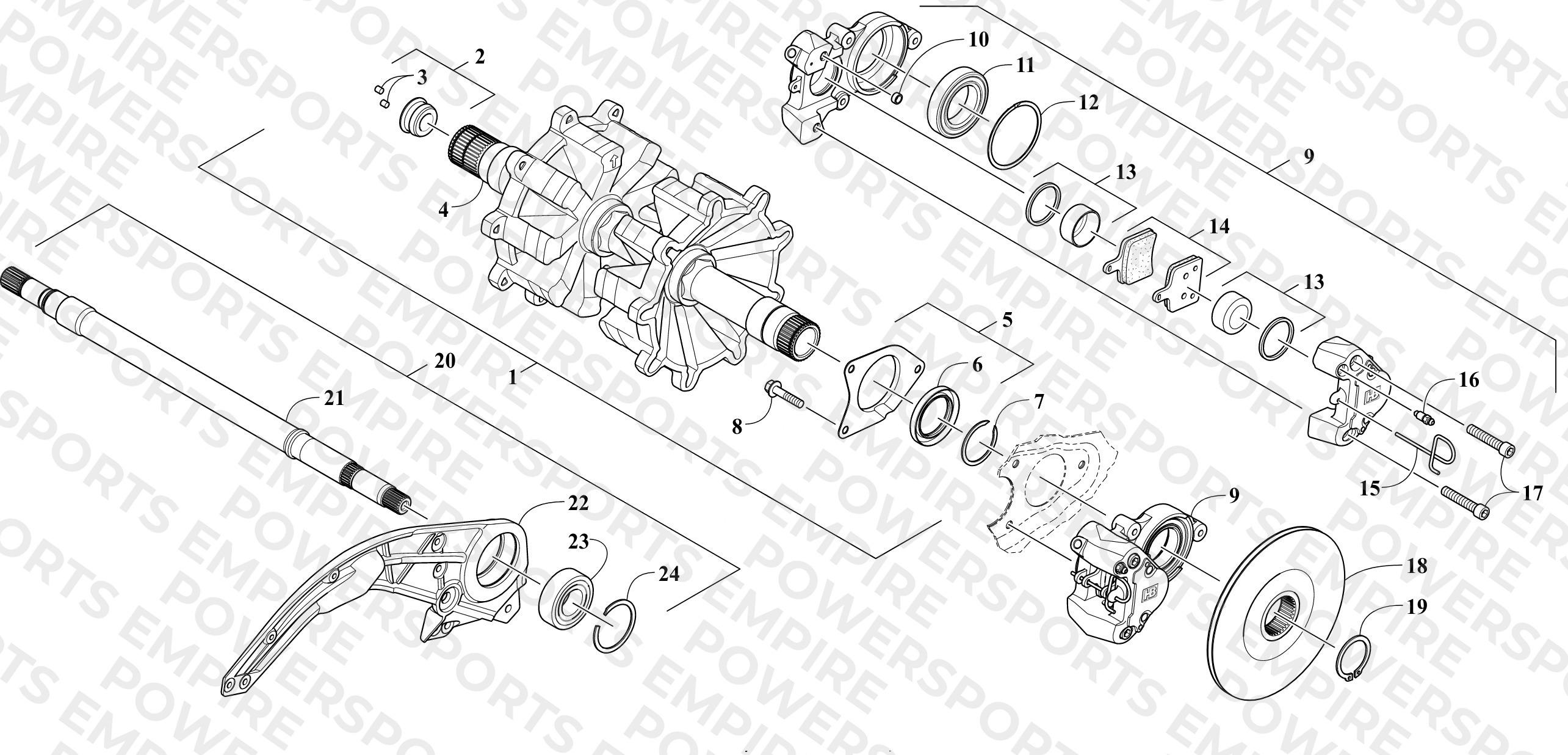 DRIVE TRAIN SHAFTS AND BRAKE ASSEMBLIES