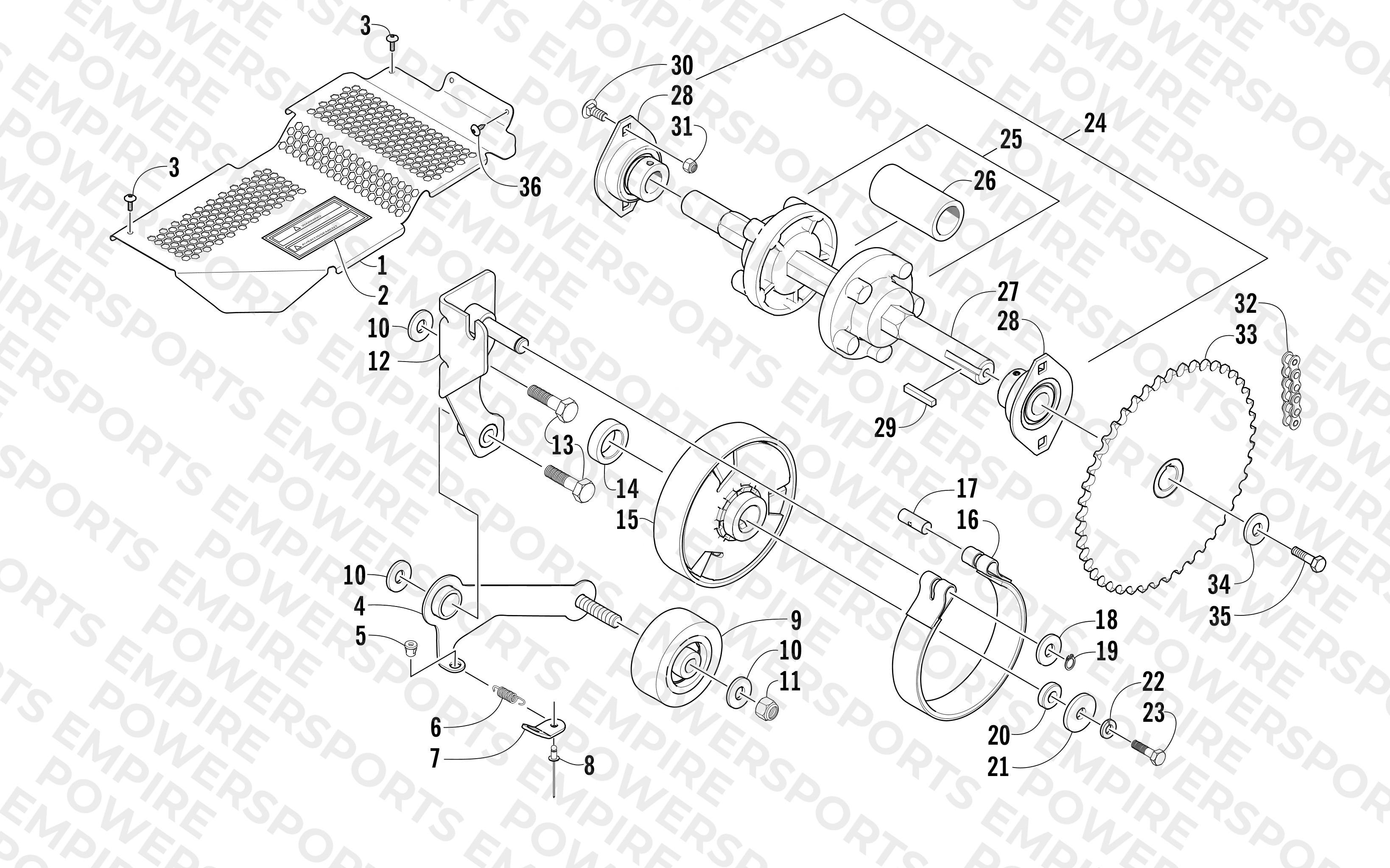 DRIVE TRAIN SHAFT AND BRAKE ASSEMBLIES