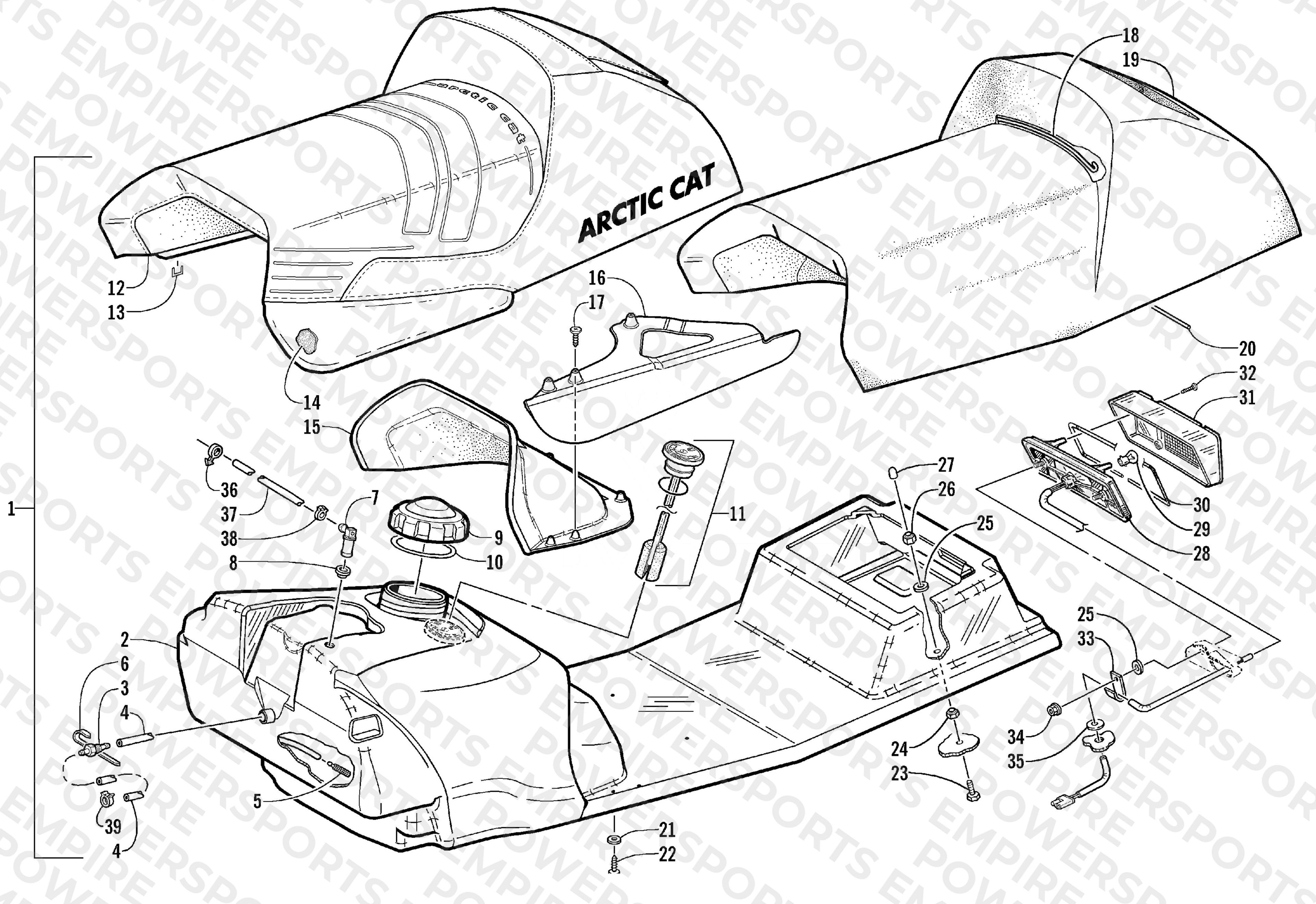 GAS TANK, SEAT, AND TAILLIGHT ASSEMBLY