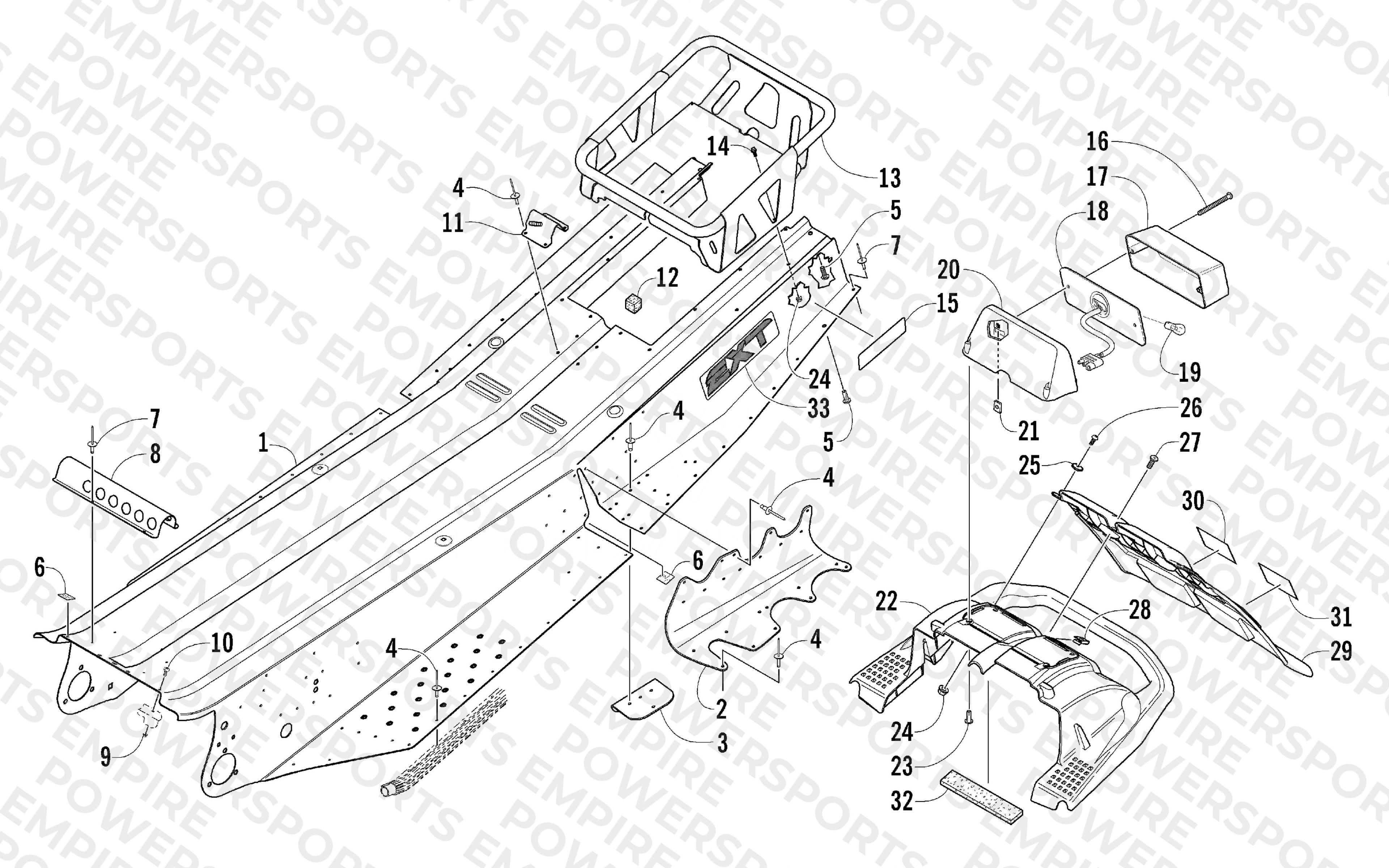 TUNNEL, REAR BUMPER, AND TAILLIGHT ASSEMBLY