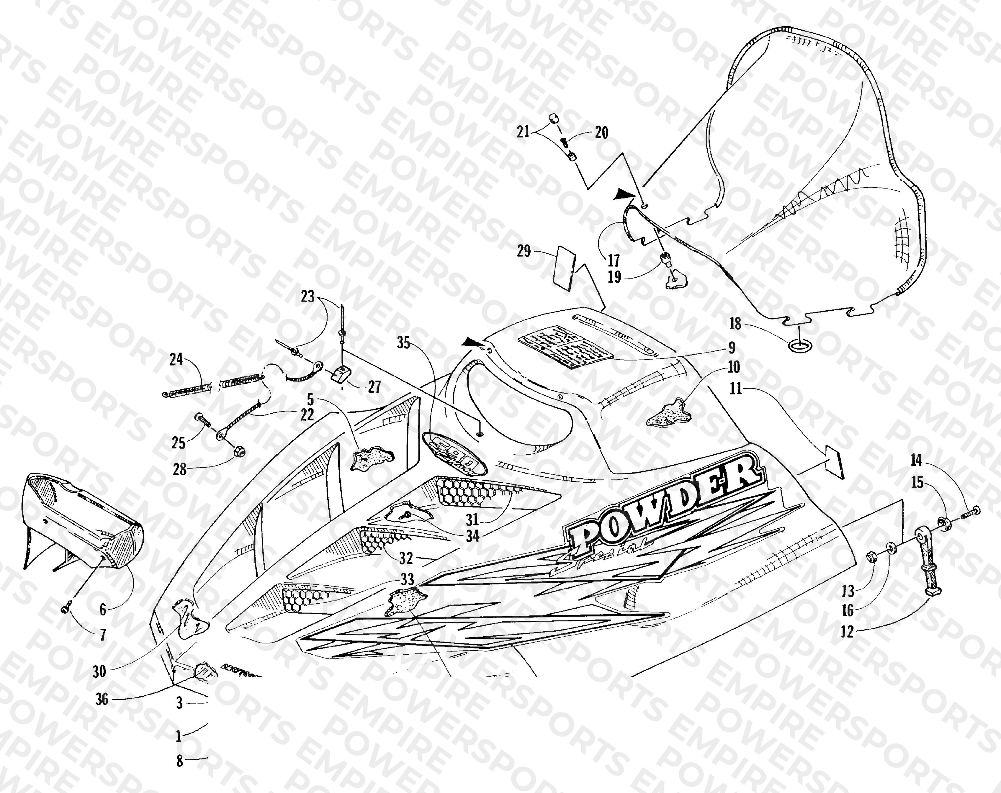 HOOD AND WINDSHIELD ASSEMBLY