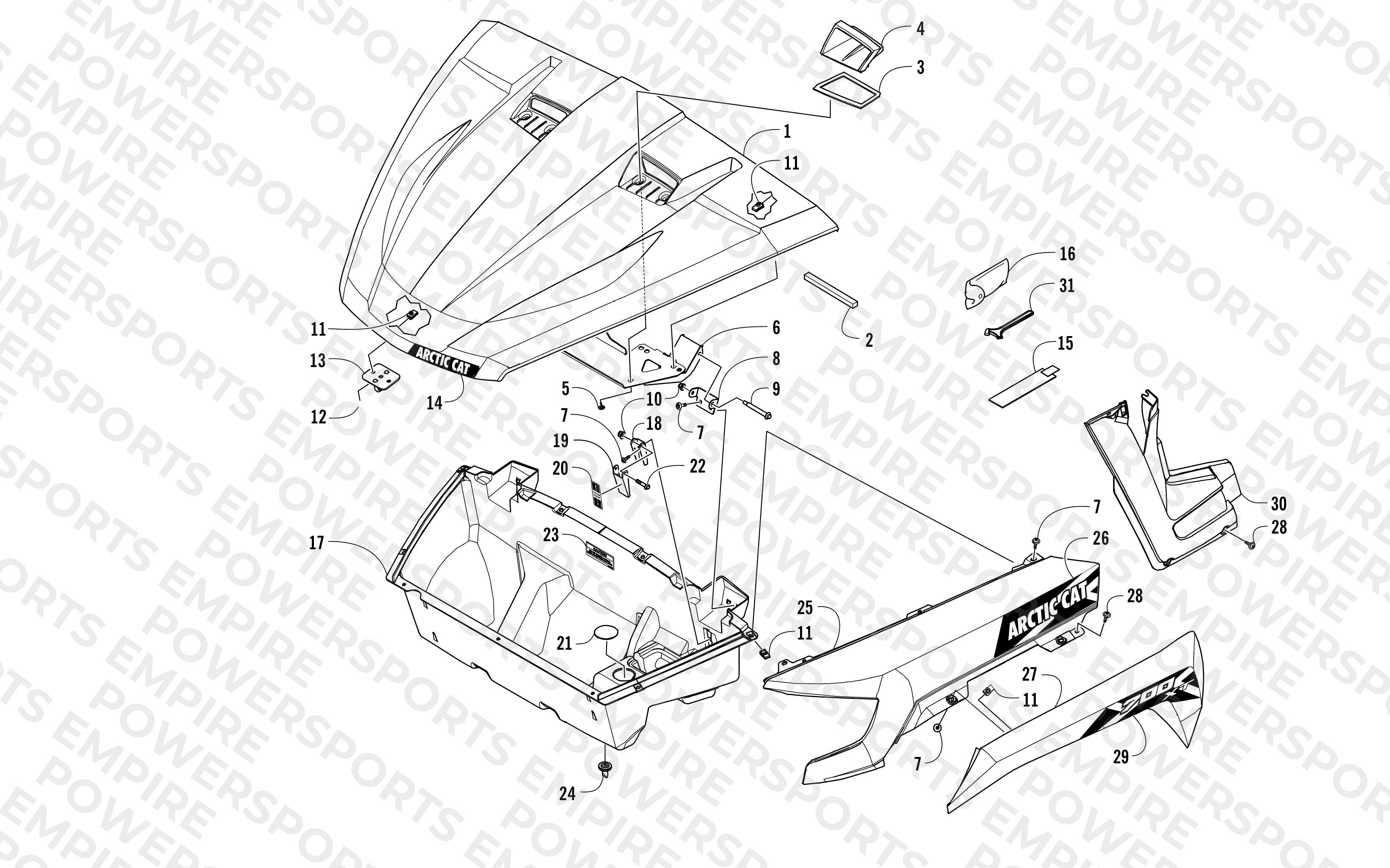 HOOD/FRONT STORAGE AND SIDE PANEL ASSEMBLY