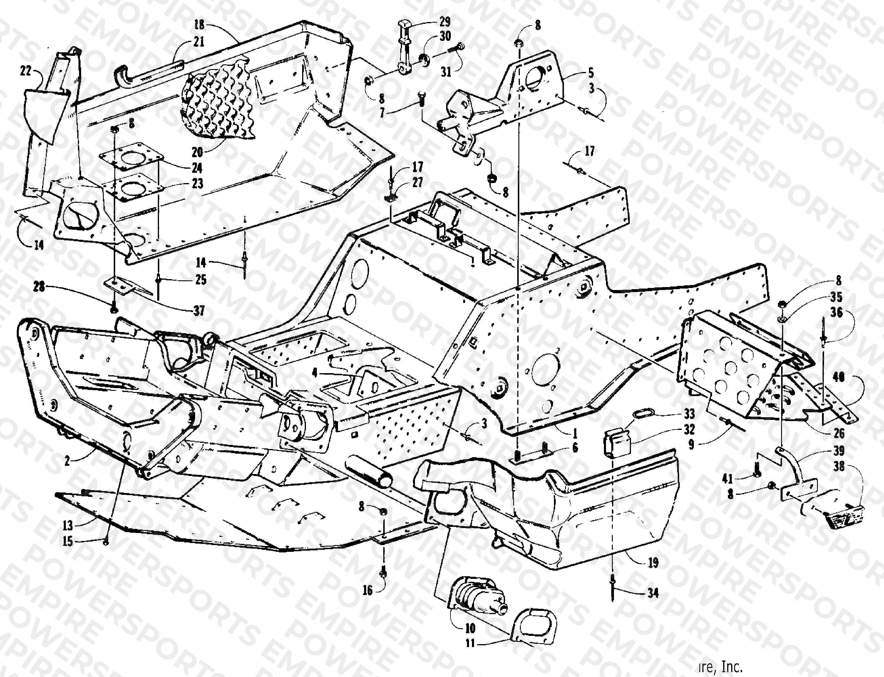 FRONT FRAME, BELLY PAN AND FOOTREST ASSEMBLY