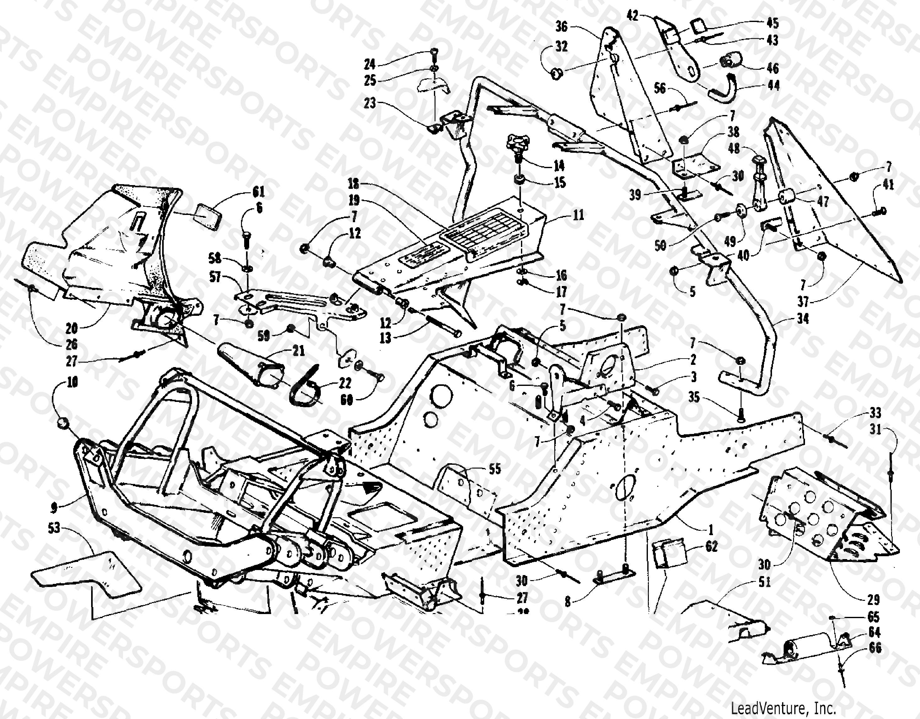 FRONT FRAME, BELLY PAN AND FOOTREST ASSEMBLY