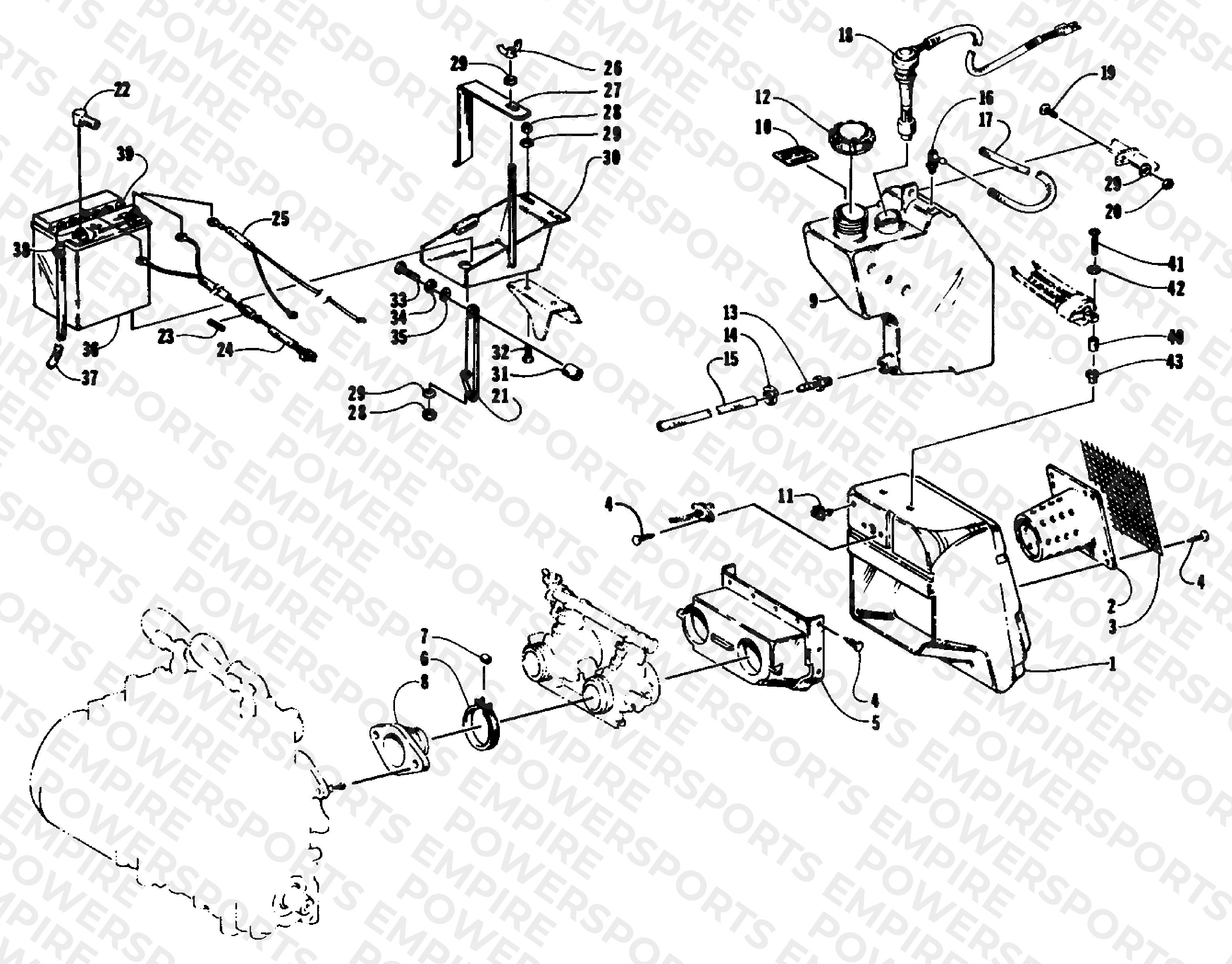 BATTERY, AIR SILENCER, AND OIL TANK