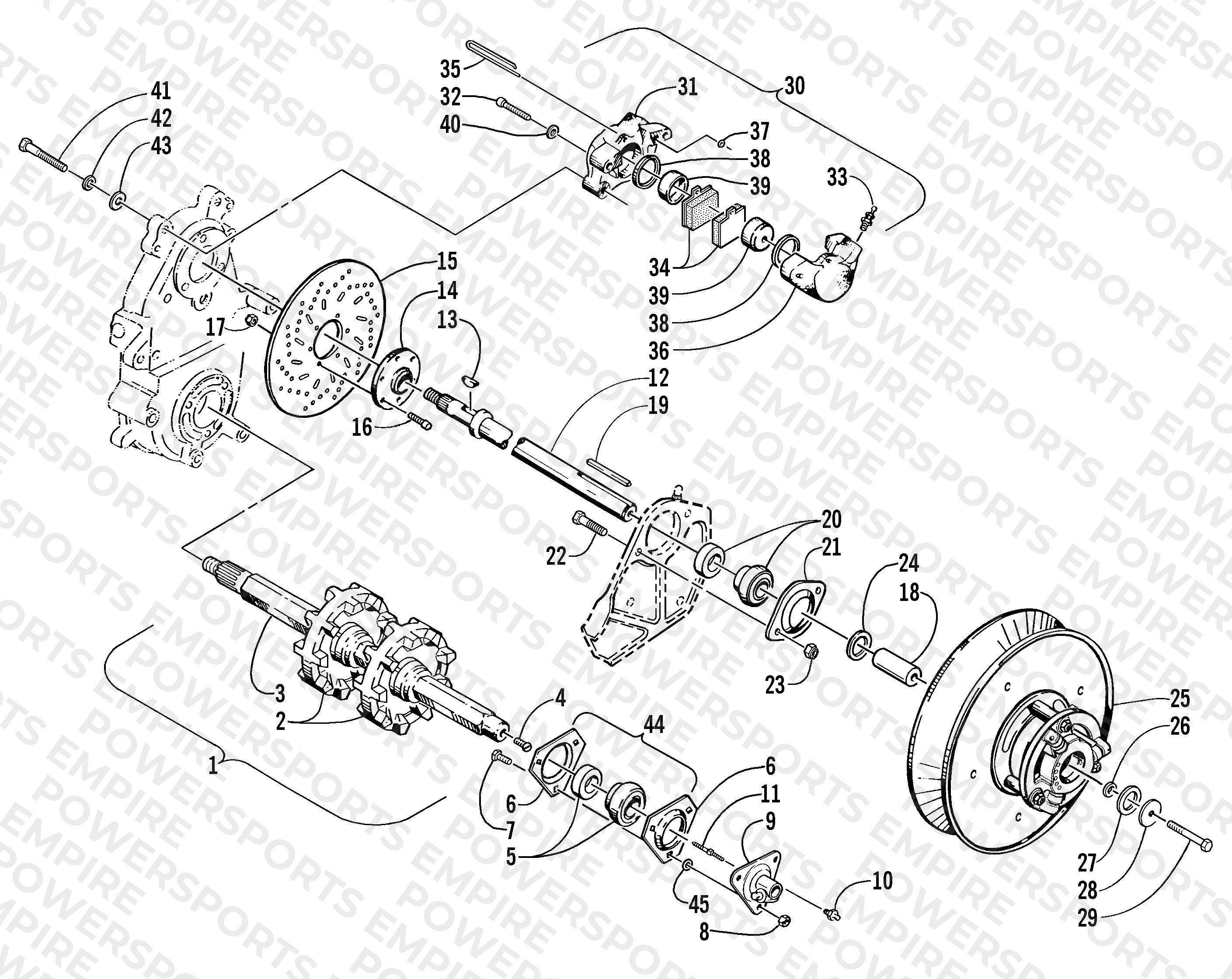 DRIVE TRAIN SHAFTS AND BRAKE ASSEMBLIES