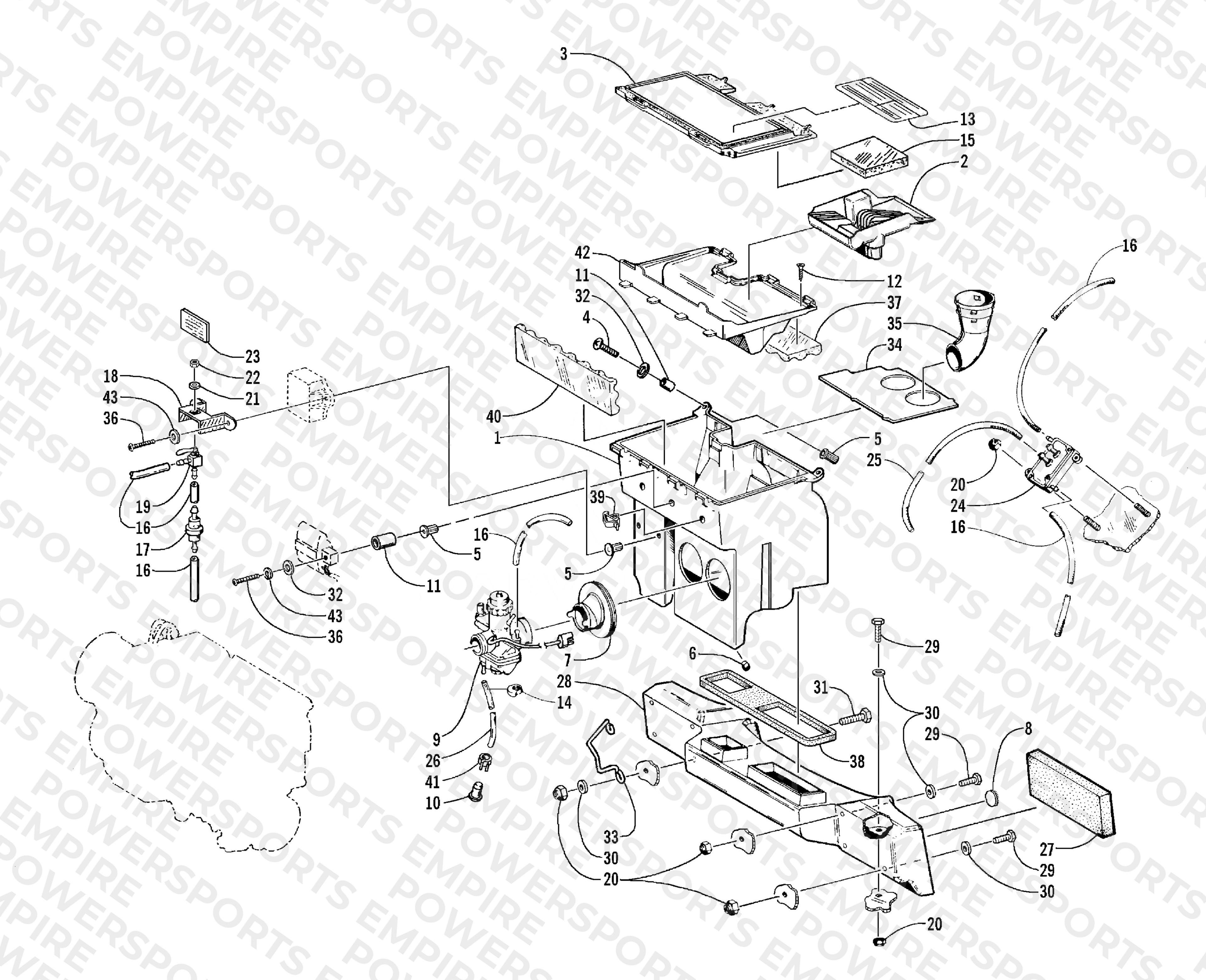 CARBURETOR, FUEL PUMP, AND AIR SILENCER ASSEMBLY