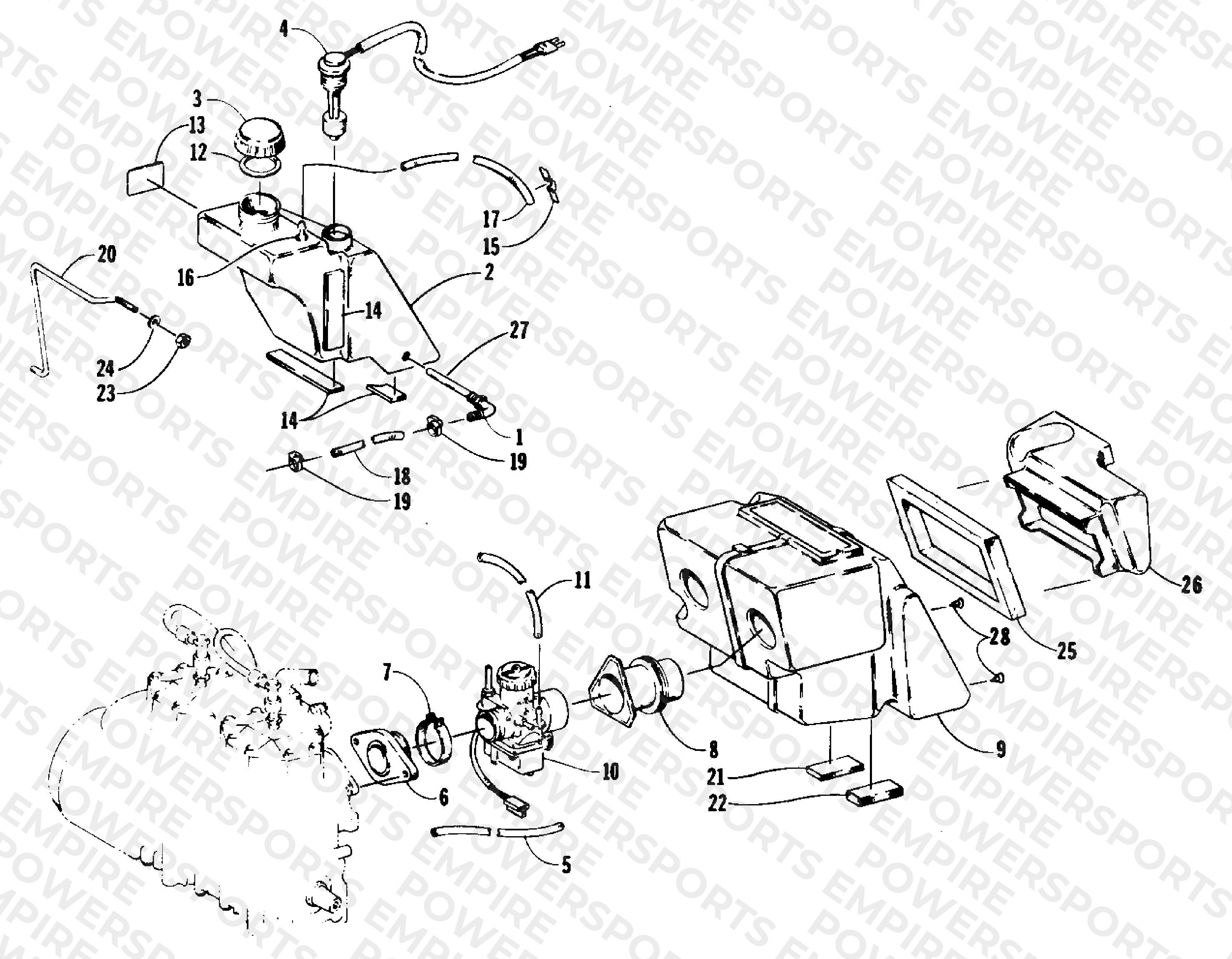 OIL TANK, CARBURETOR, FUEL PUMP, AND SILENCER