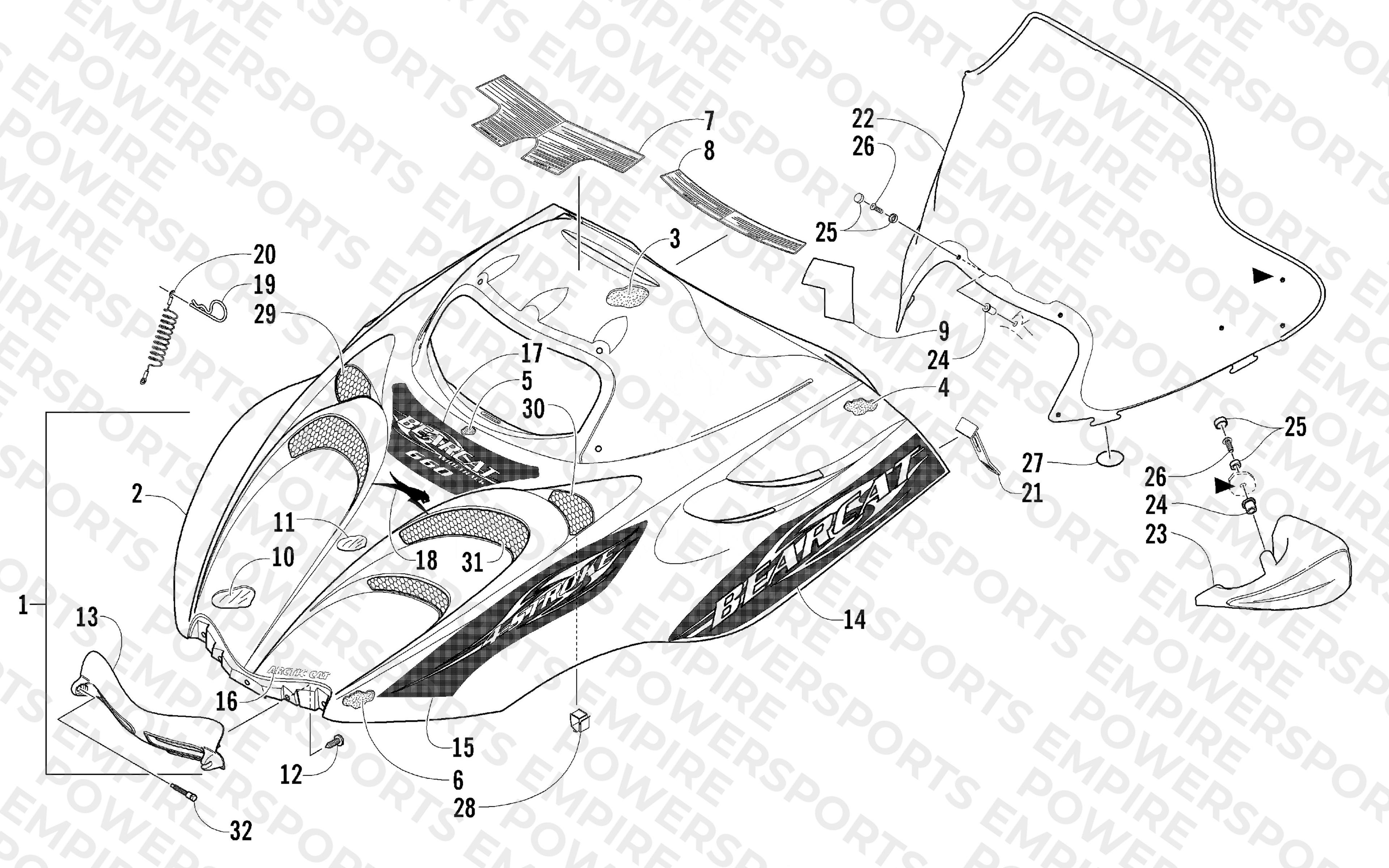 HOOD AND WINDSHIELD ASSEMBLY