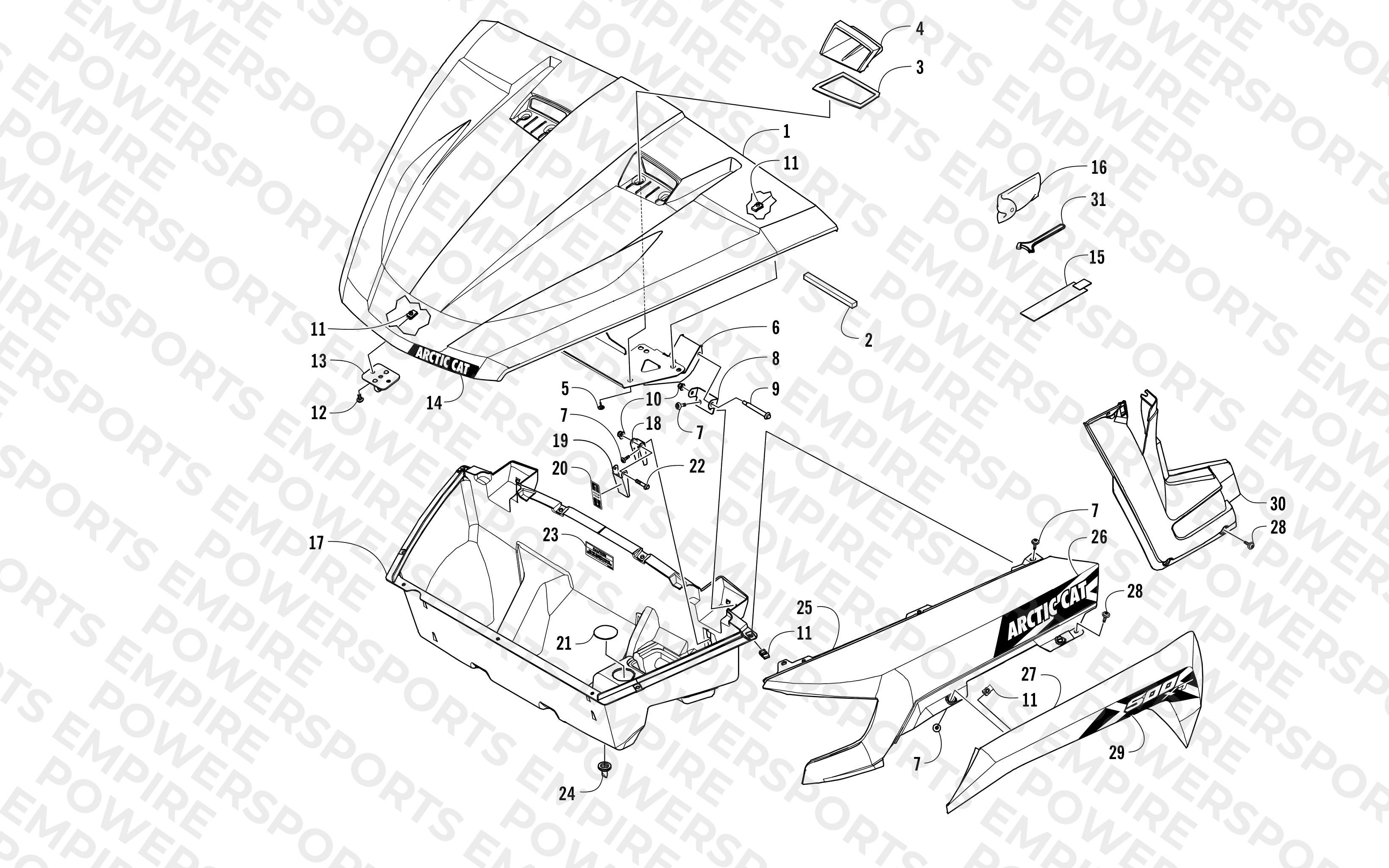 HOOD/FRONT STORAGE AND SIDE PANEL ASSEMBLY