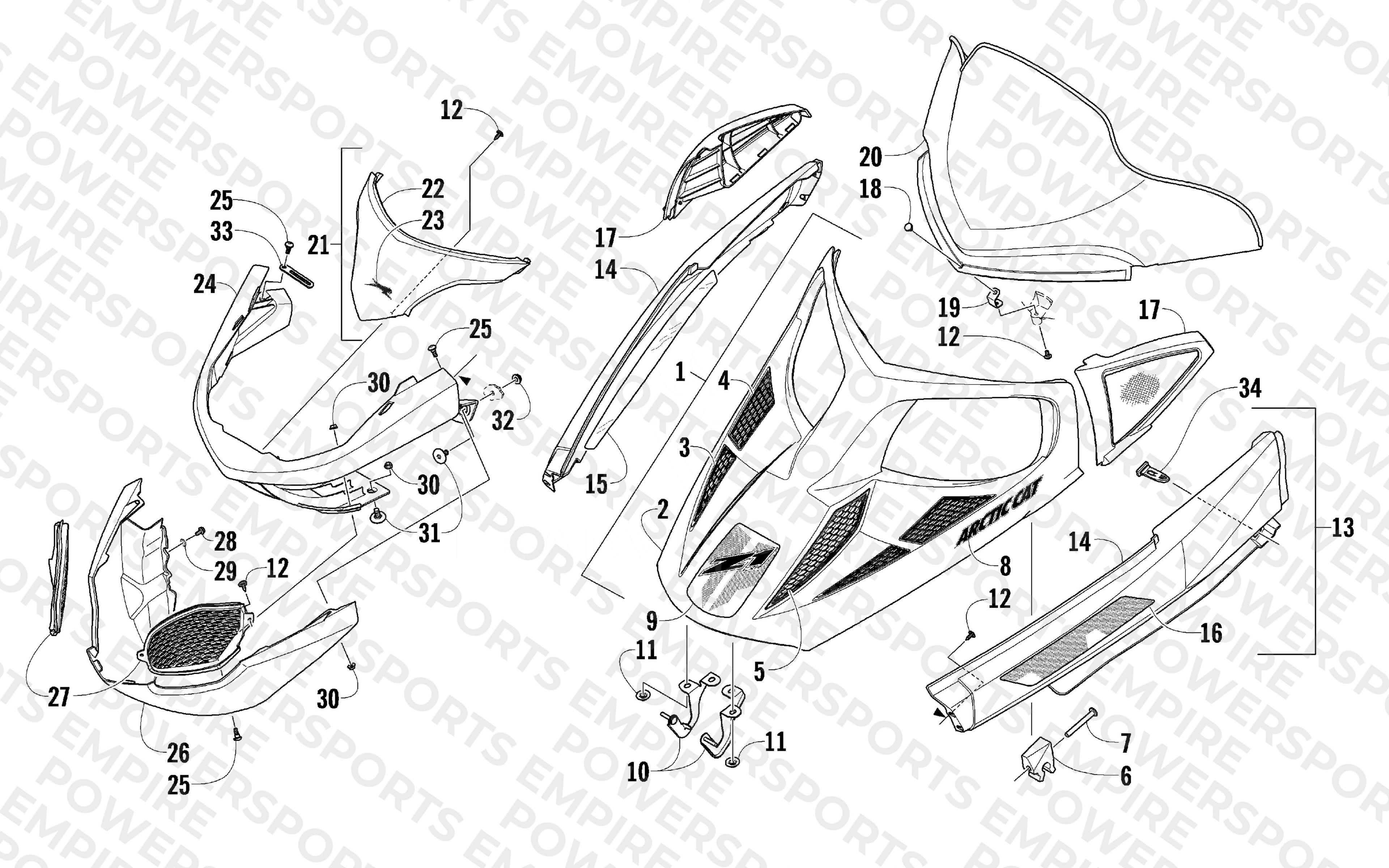 HOOD, WINDSHIELD, AND FRONT BUMPER ASSEMBLY