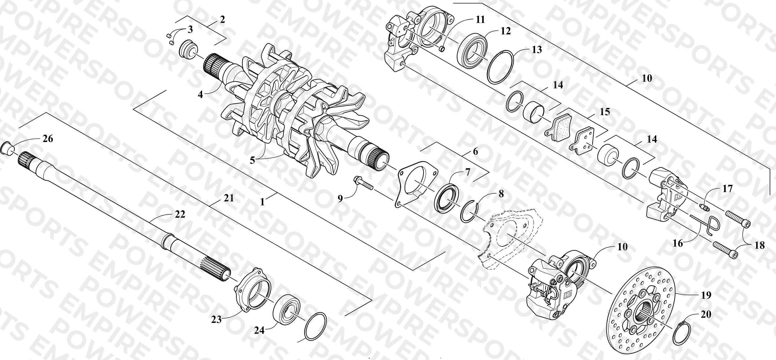 DRIVE TRAIN SHAFTS AND BRAKE ASSEMBLIES