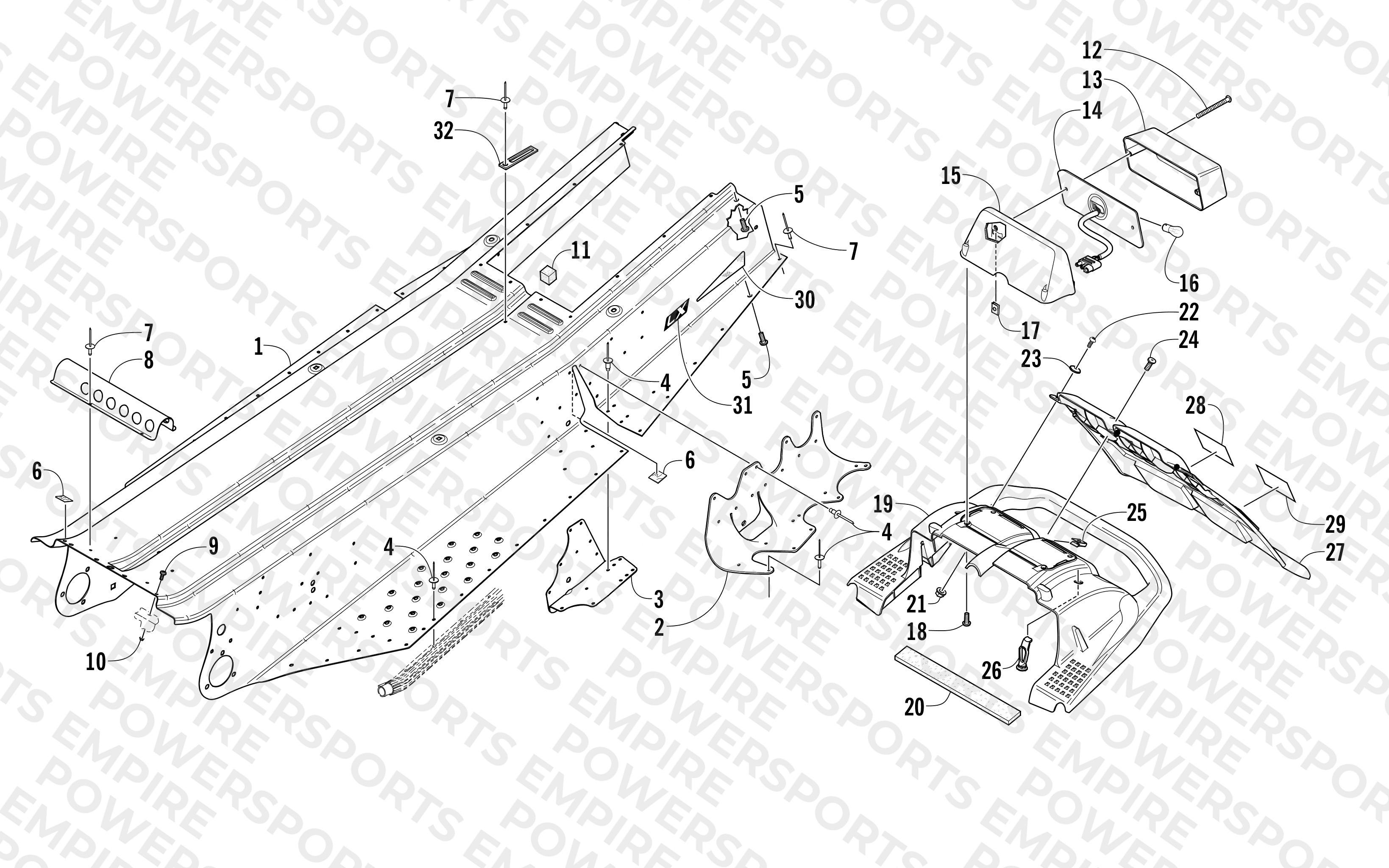 TUNNEL, REAR BUMPER, AND TAILLIGHT ASSEMBLY