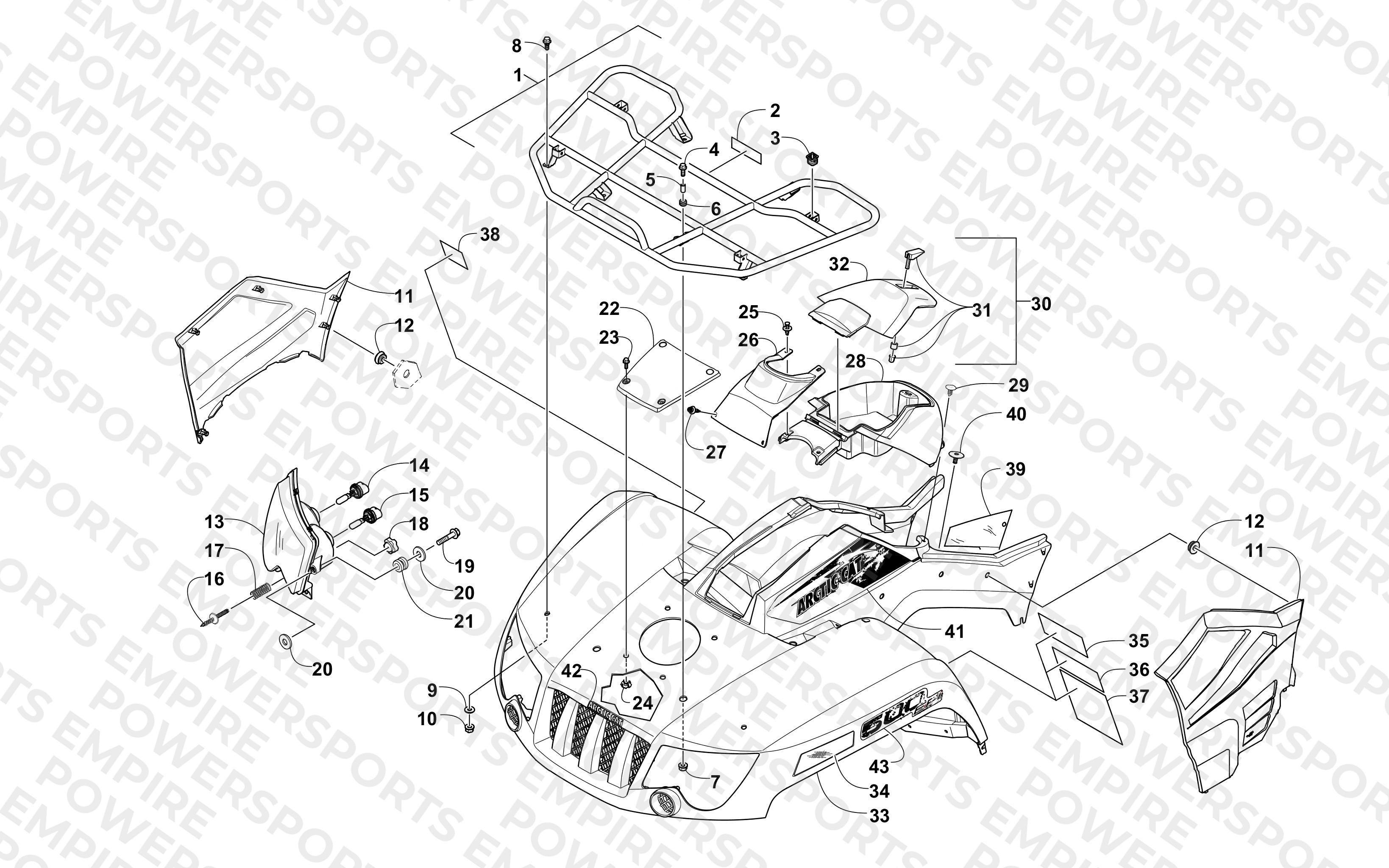 FRONT RACK, BODY PANEL, AND HEADLIGHT ASSEMBLIES