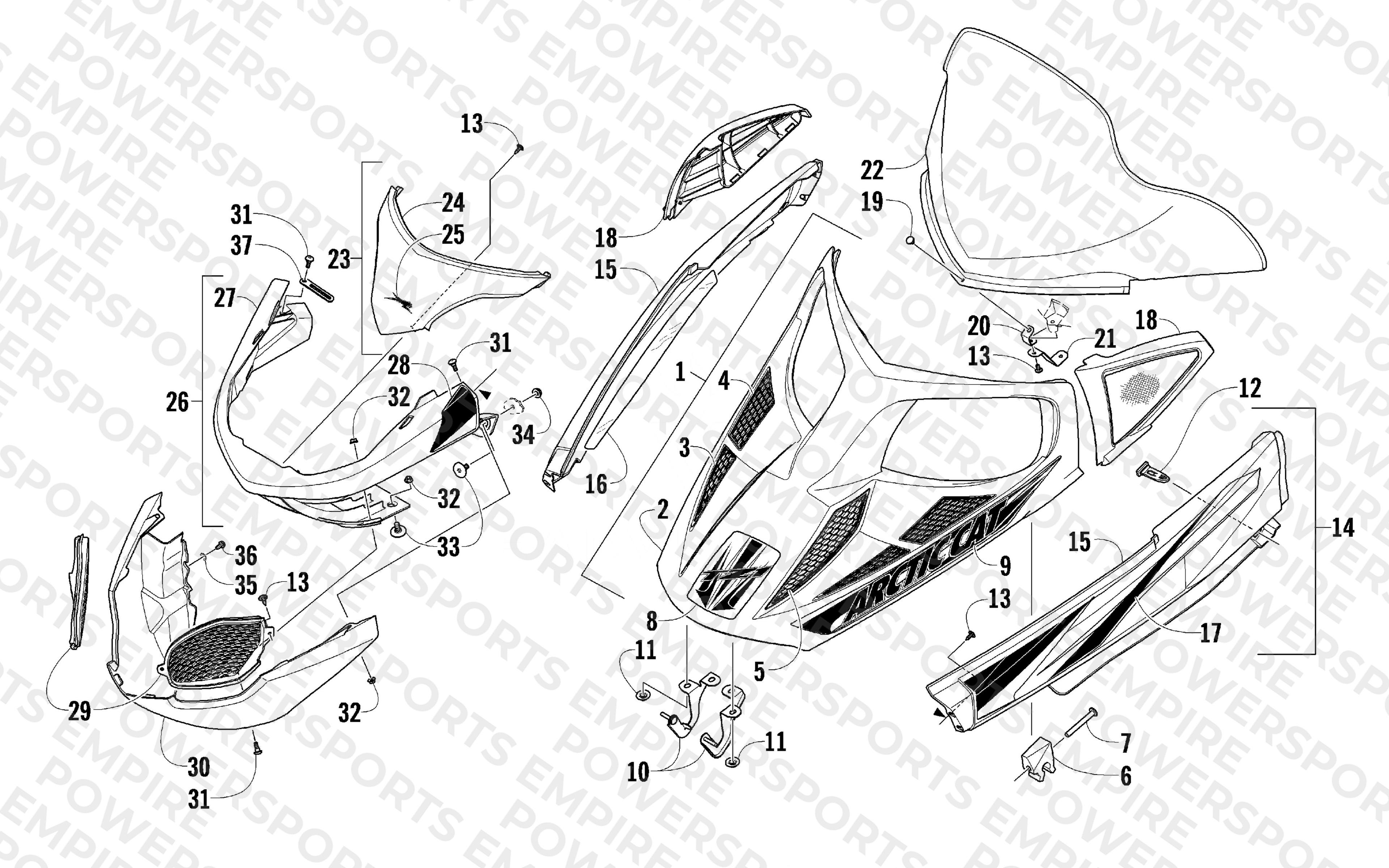 HOOD, WINDSHIELD, AND FRONT BUMPER ASSEMBLY