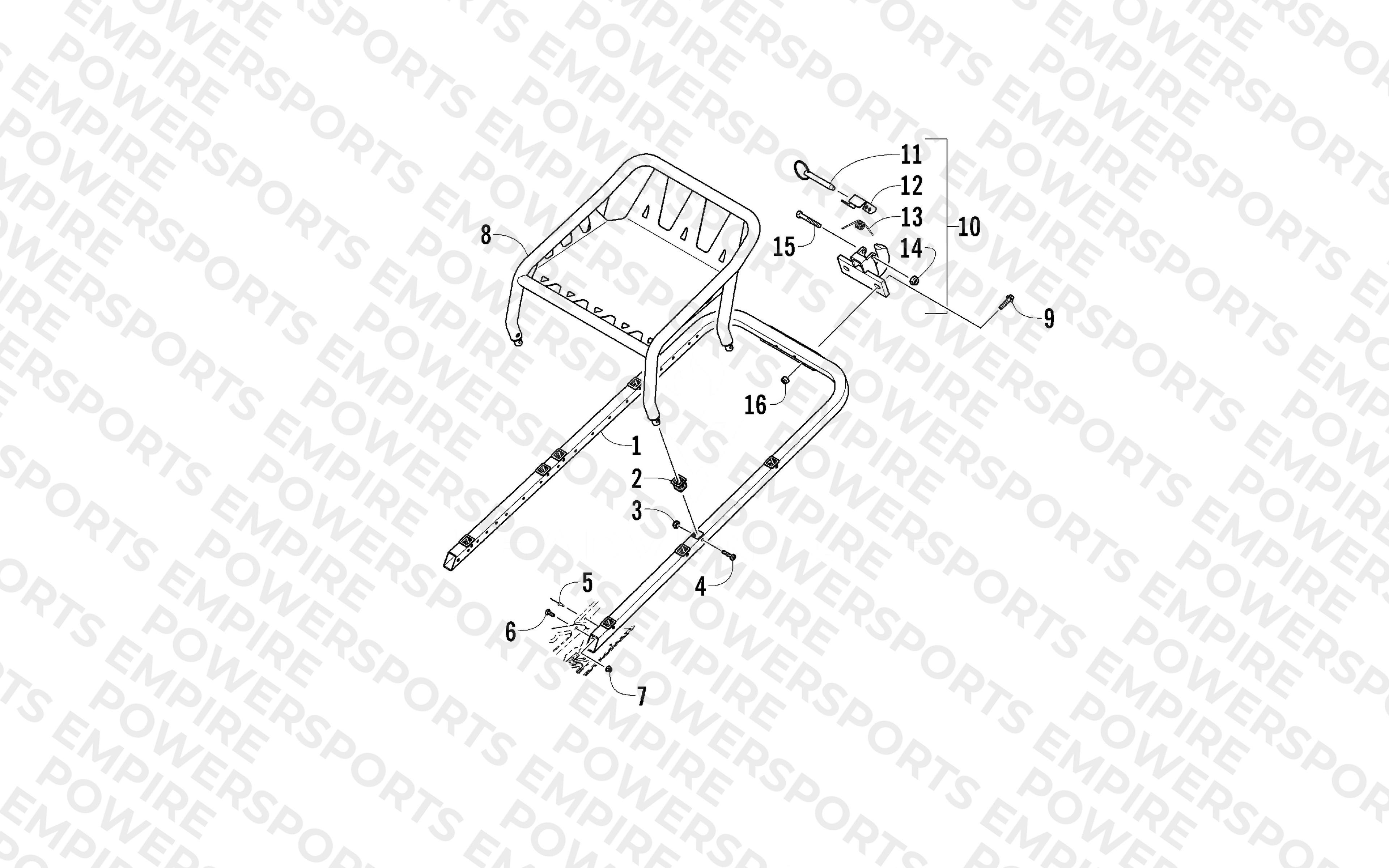 REAR BUMPER, RACK, AND HITCH ASSEMBLY