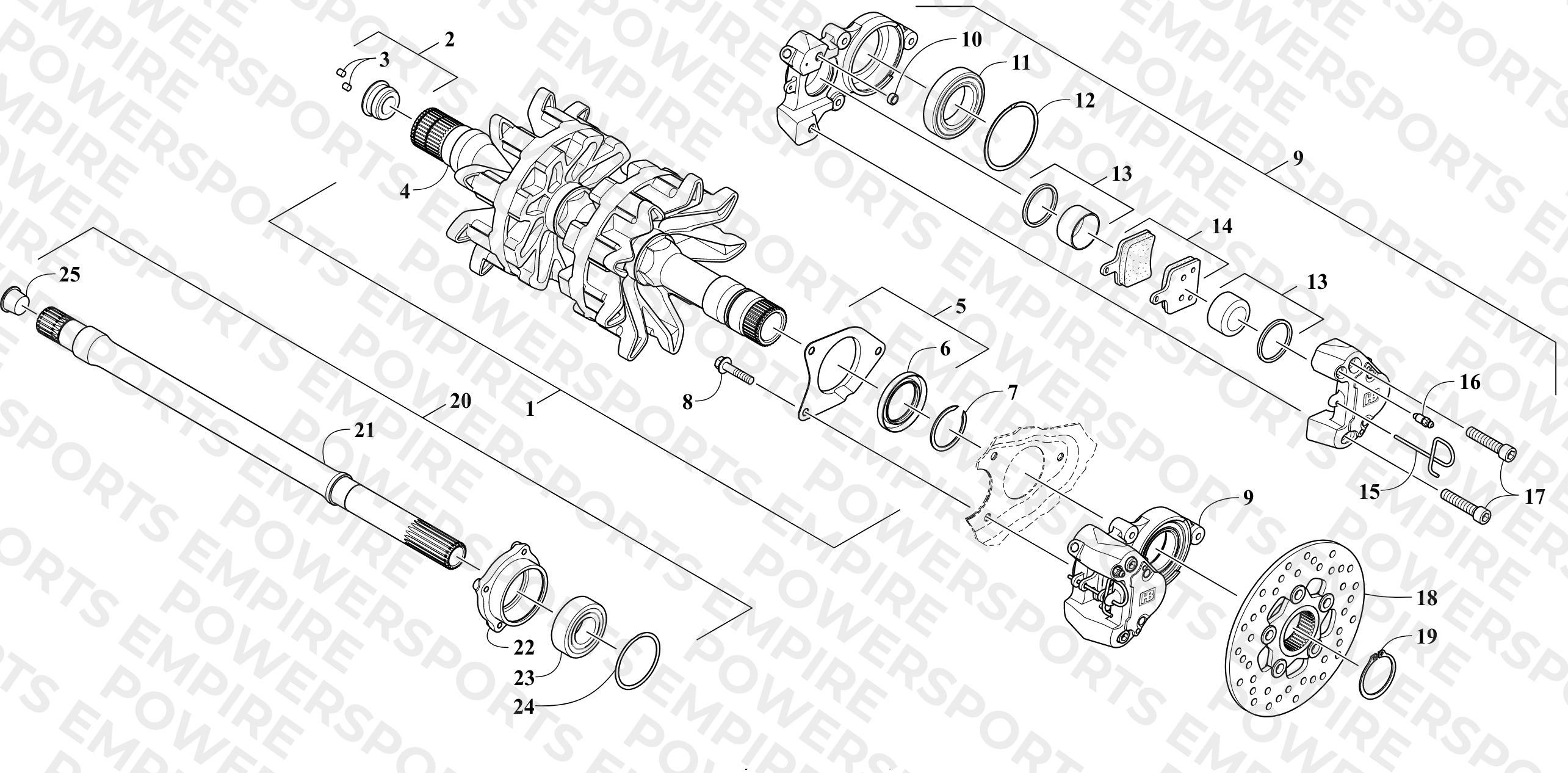 DRIVE TRAIN SHAFTS AND BRAKE ASSEMBLIES